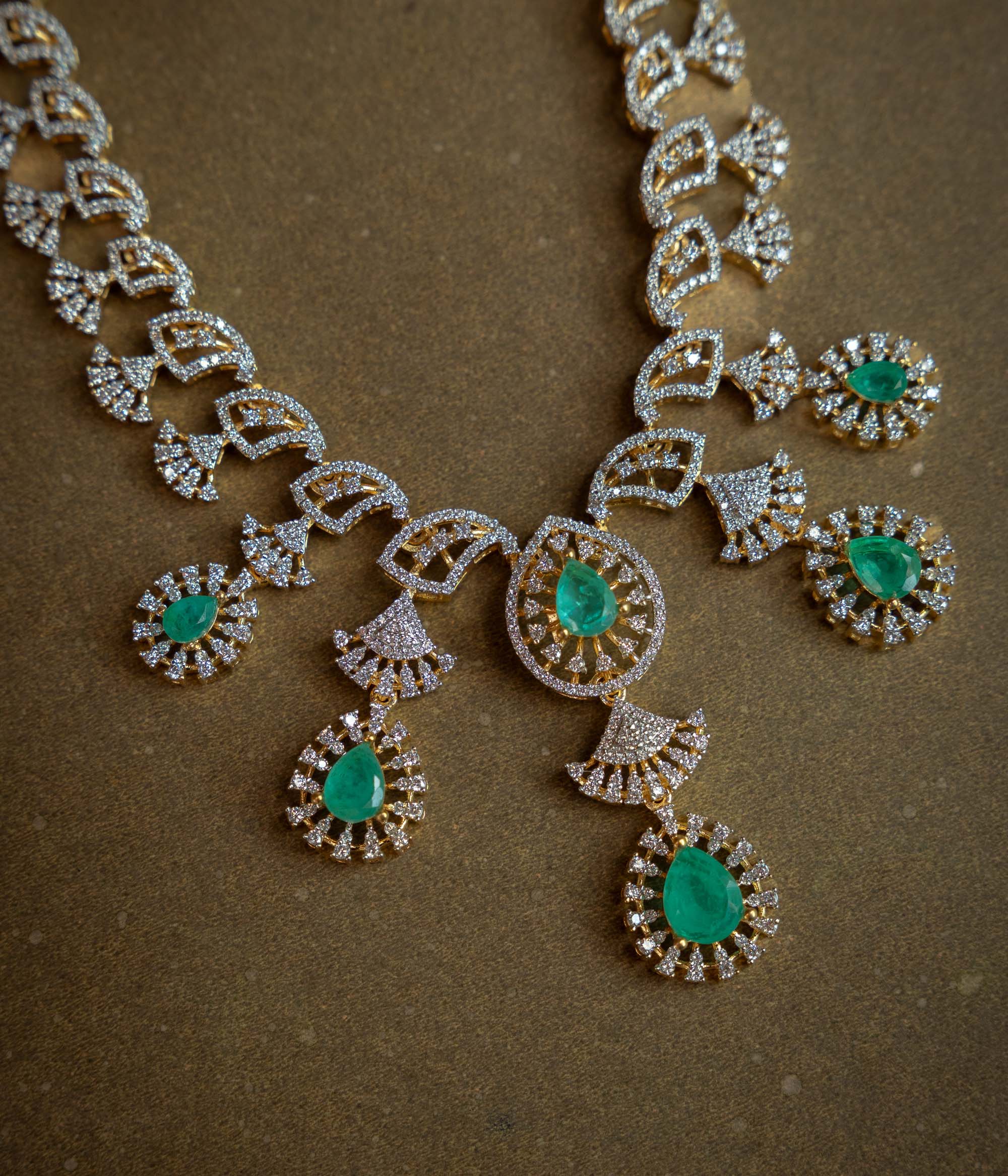 Stone Necklace with Green Gem Stone and Swarovski Stone, themed around Ethereal.