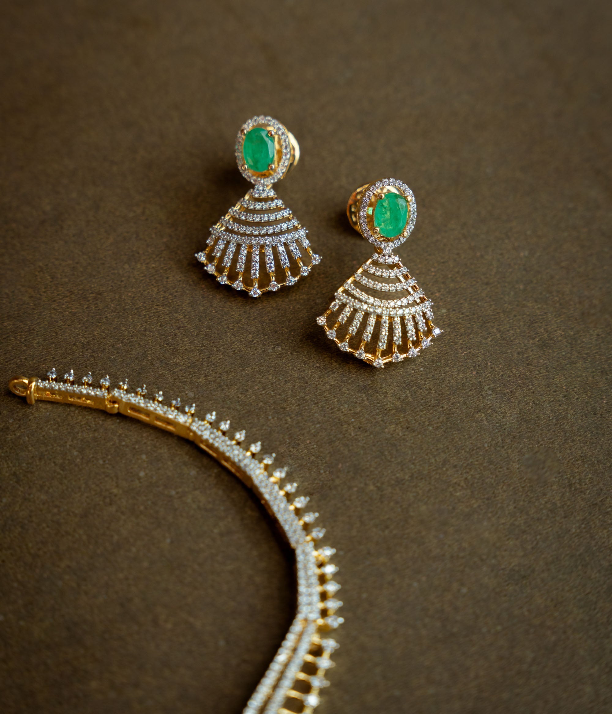 Stone Necklace with Green Gem Stone and Swarovski Stone, themed around Tribal.