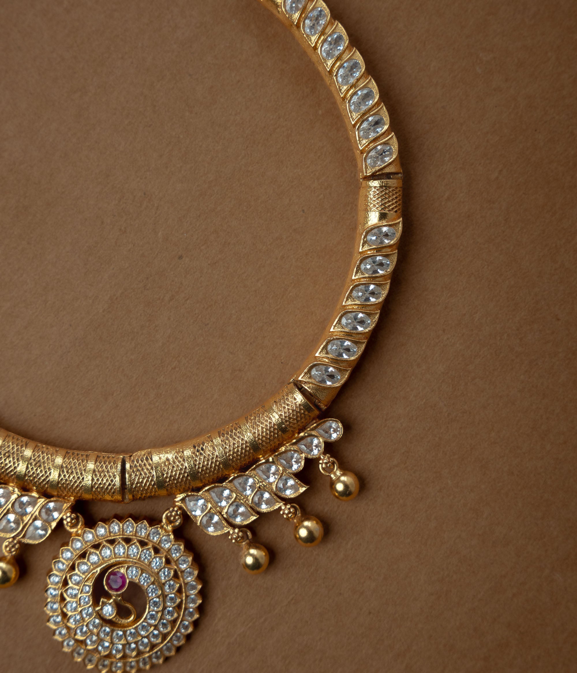 Stone Necklace with Red Polki Stone, White Polki Stone, Swarovski Stone, themed around Royal.