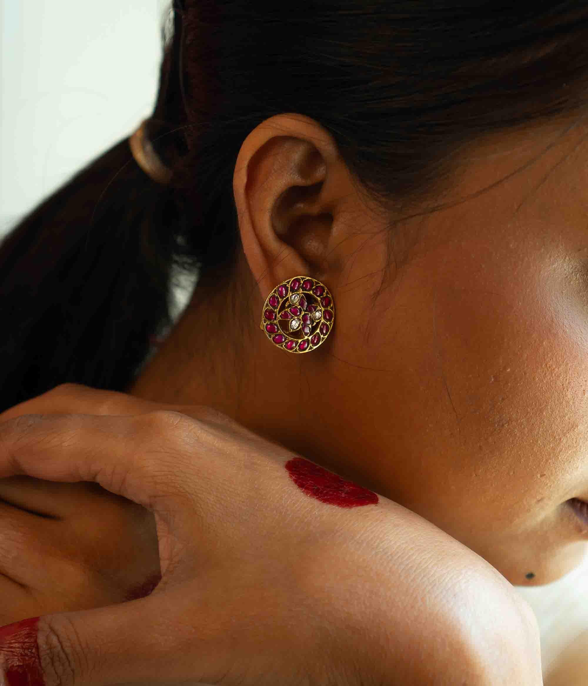 Red and White Kundan Earrings Handmade