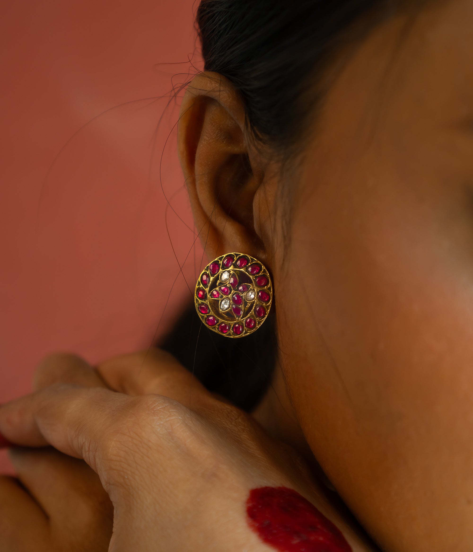 Traditional Kundan Earrings with Screw Back