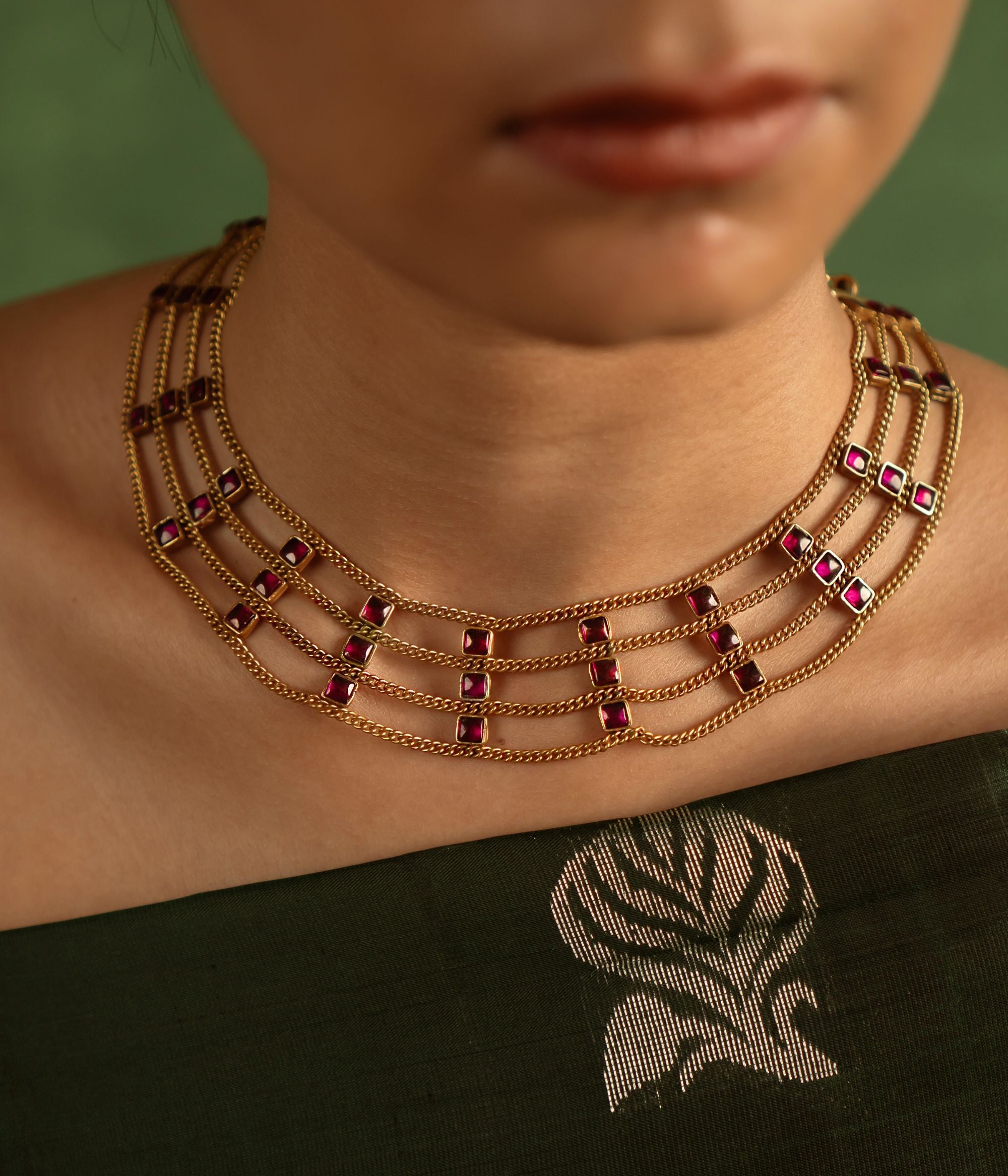 Every intricately set Kundan stone weaves a tale of royal heritage, while each cascading layer echoes the grandeur of India’s vintage tribal legacy.