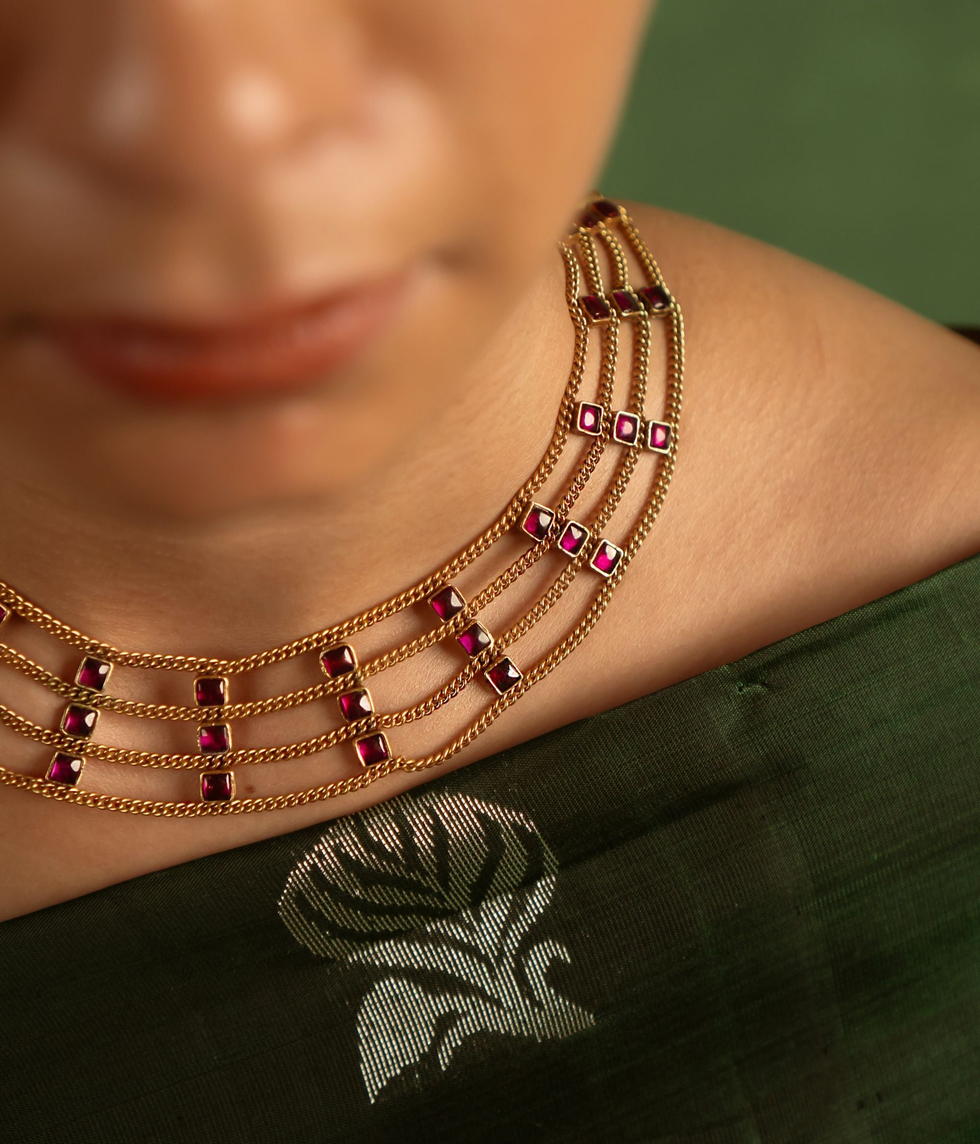 Every intricately set Kundan stone weaves a tale of royal heritage, while each cascading layer echoes the grandeur of India’s vintage tribal legacy.