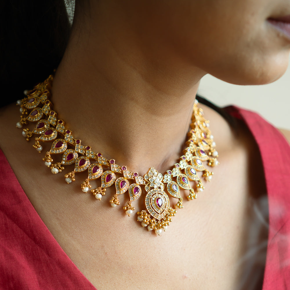 92.5 Sterling Silver Shaaz Necklace Gold Plated