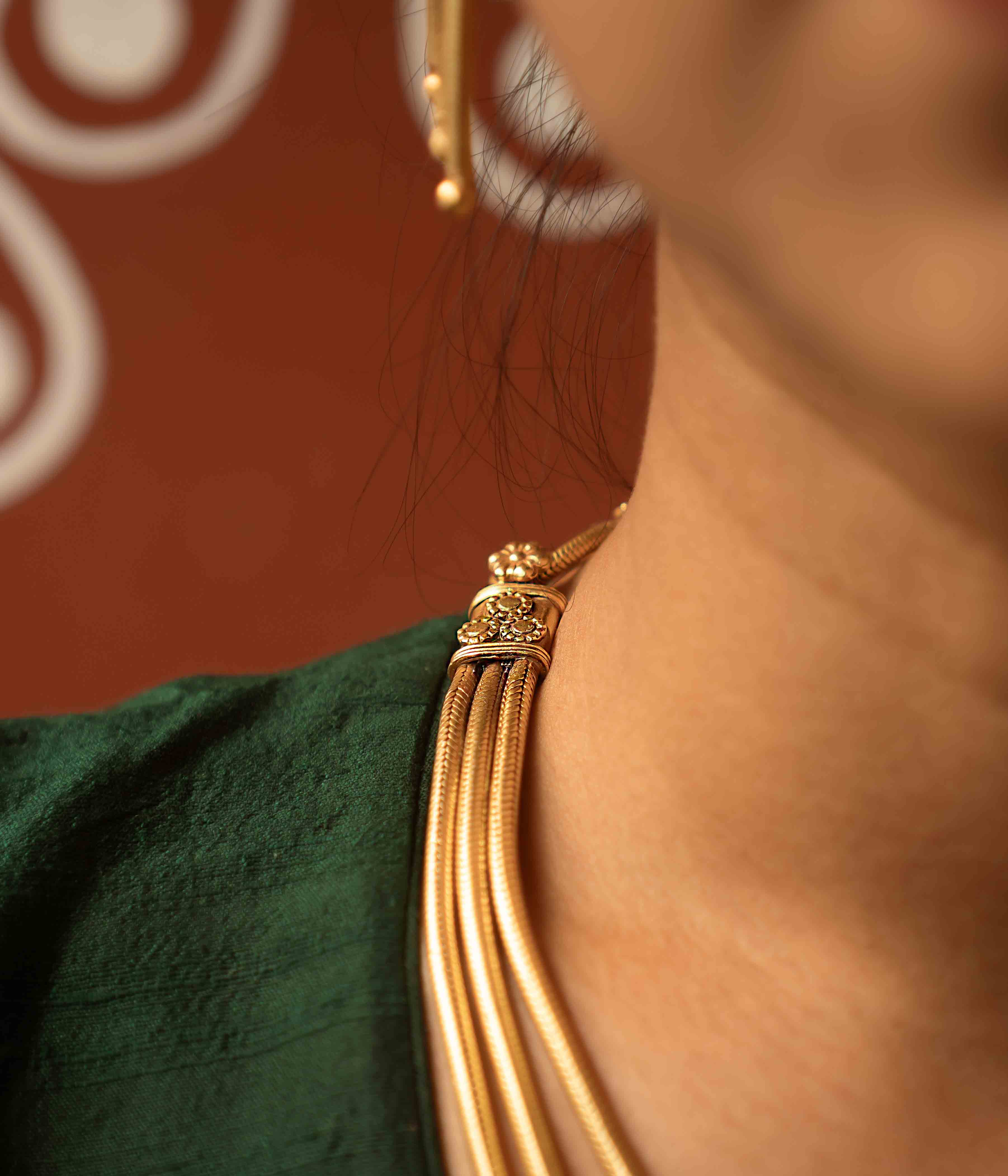 Tribal elegance reimagined! The Shaleena necklace (gold-plated silver) exudes timeless beauty across three delicate layers, offering effortless grace for the modern woman.