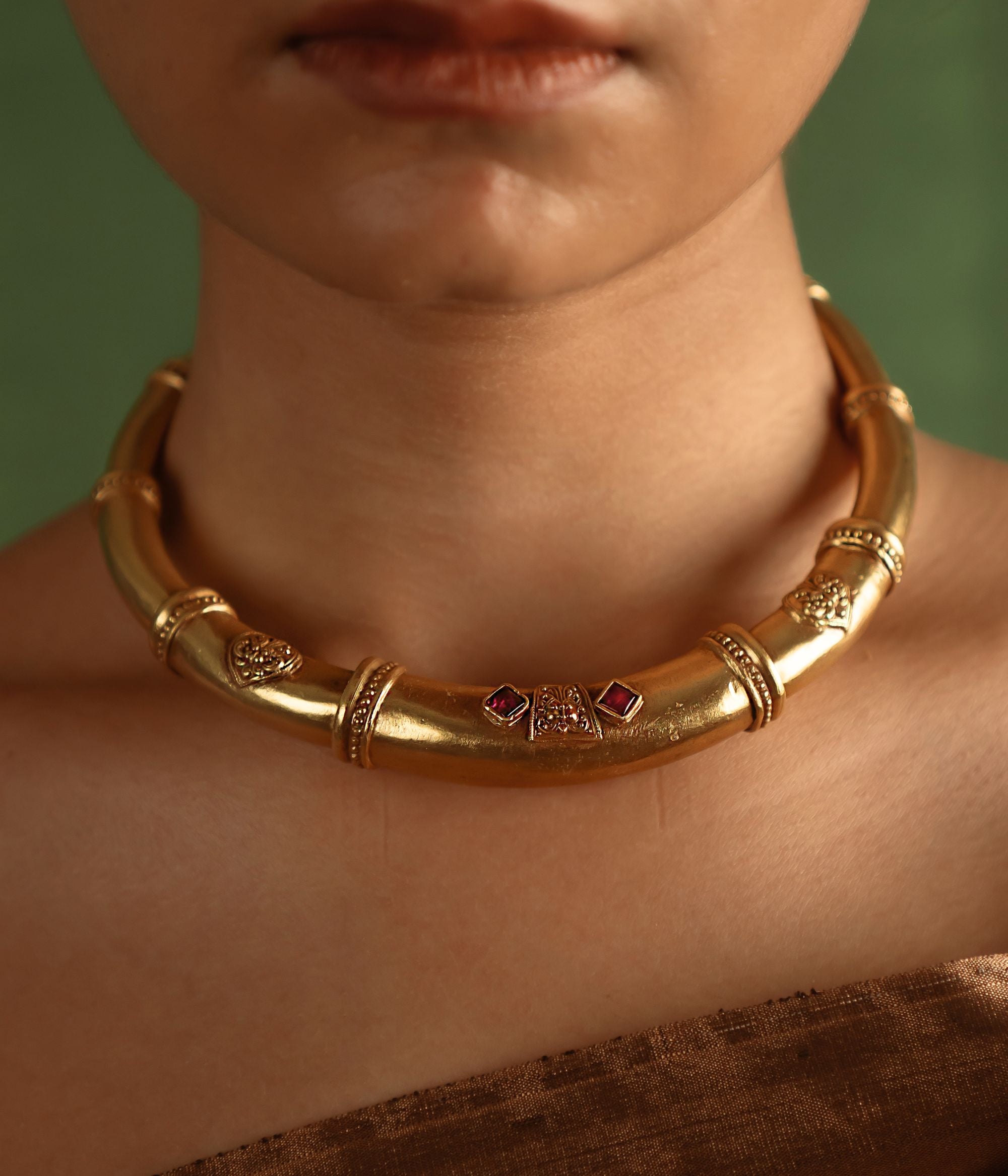 Tribal elegance reimagined! The Shaleena necklace (gold-plated silver) exudes timeless beauty across three delicate layers, offering effortless grace for the modern woman.