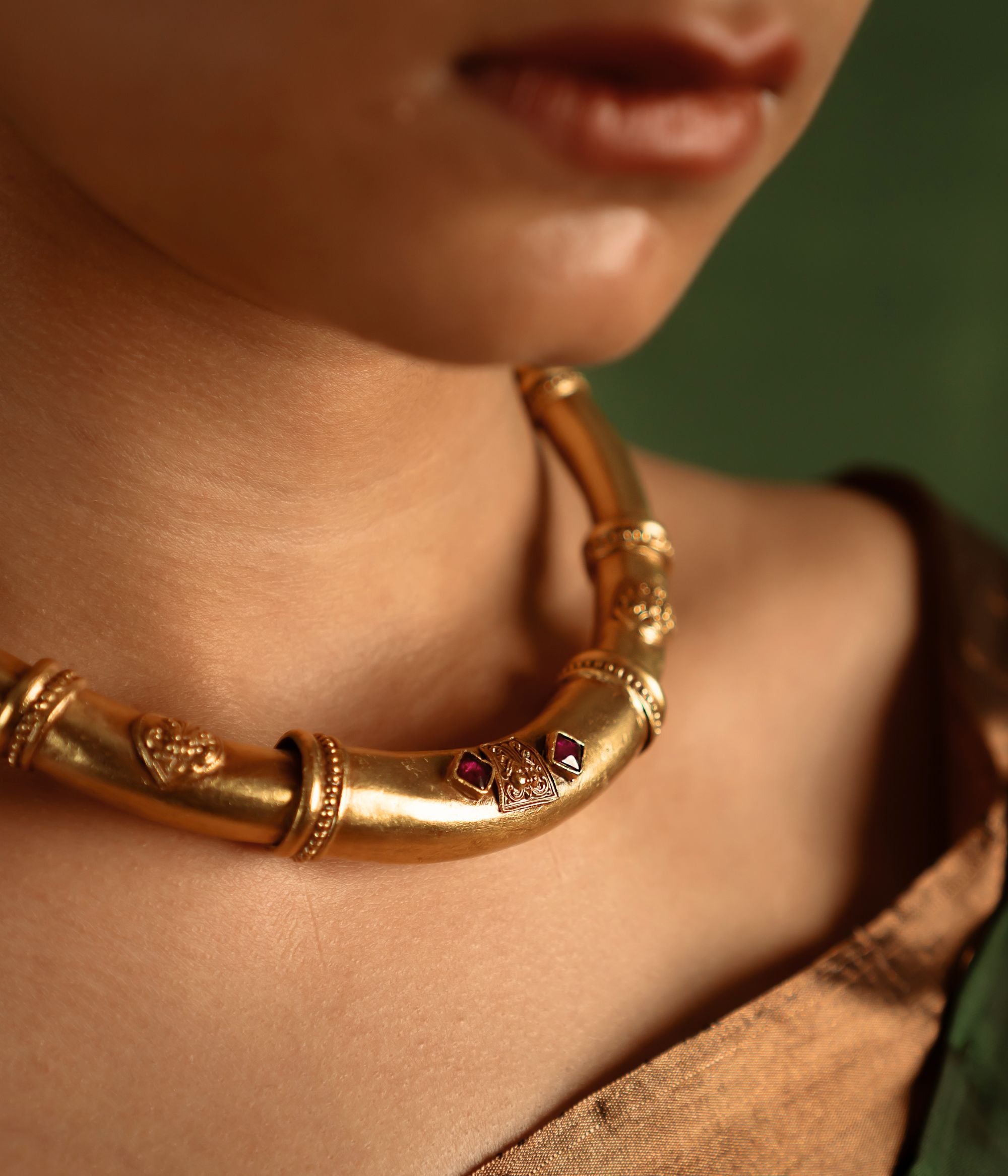 Tribal elegance reimagined! The Shaleena necklace (gold-plated silver) exudes timeless beauty across three delicate layers, offering effortless grace for the modern woman.