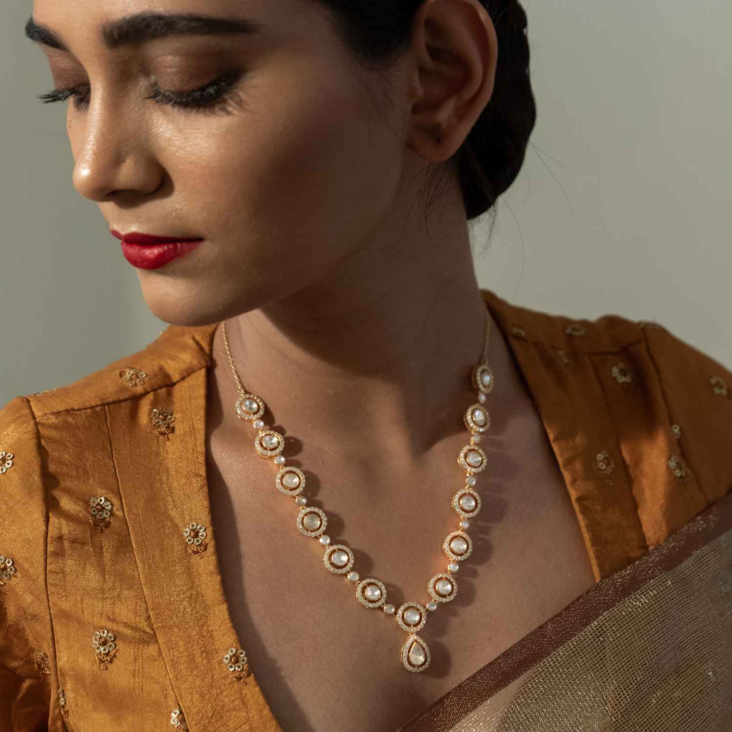 92.5 Sterling Silver Sia Contemporary Moissonite Short Necklace Gold Plated