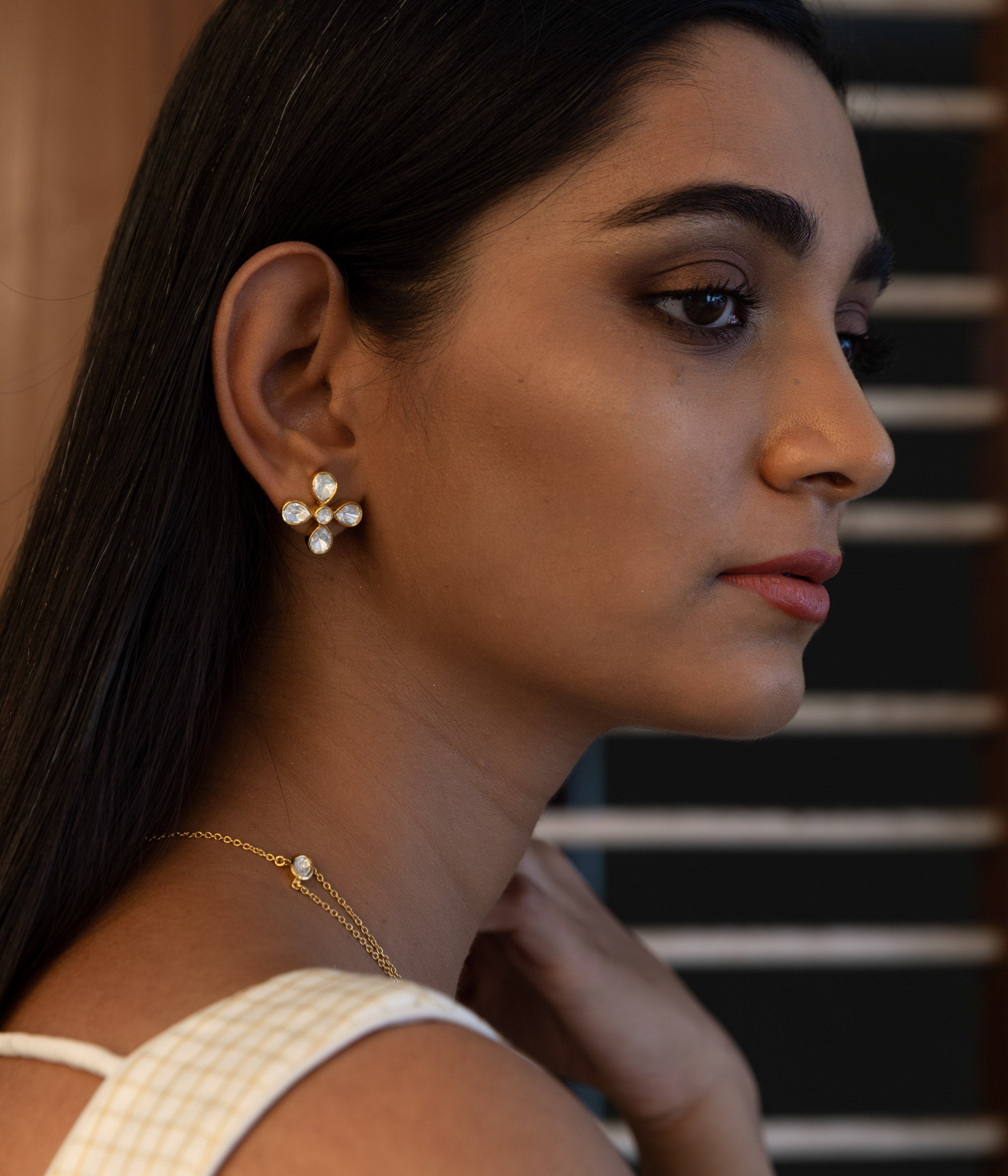 92.5 Sterling Silver Sia Floral Earrings Gold Plated