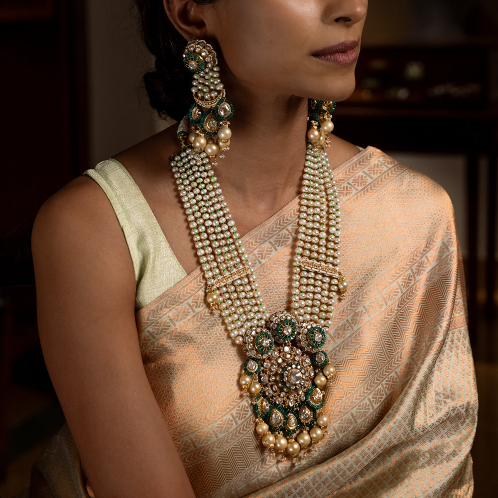 92.5 Sterling Silver Sirpi Classic Polki Victorian Long Necklace Gold Plated