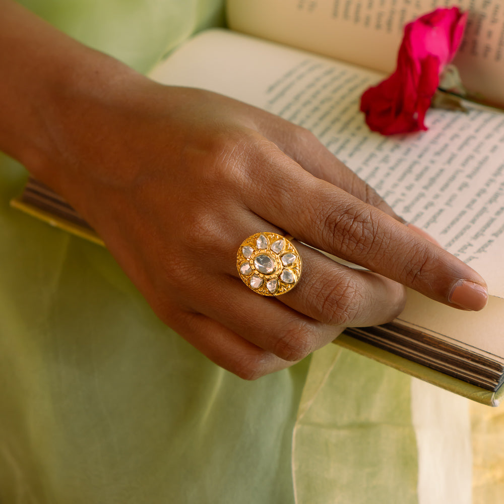 92.5 Sterling Silver Sona Ring Gold Plated