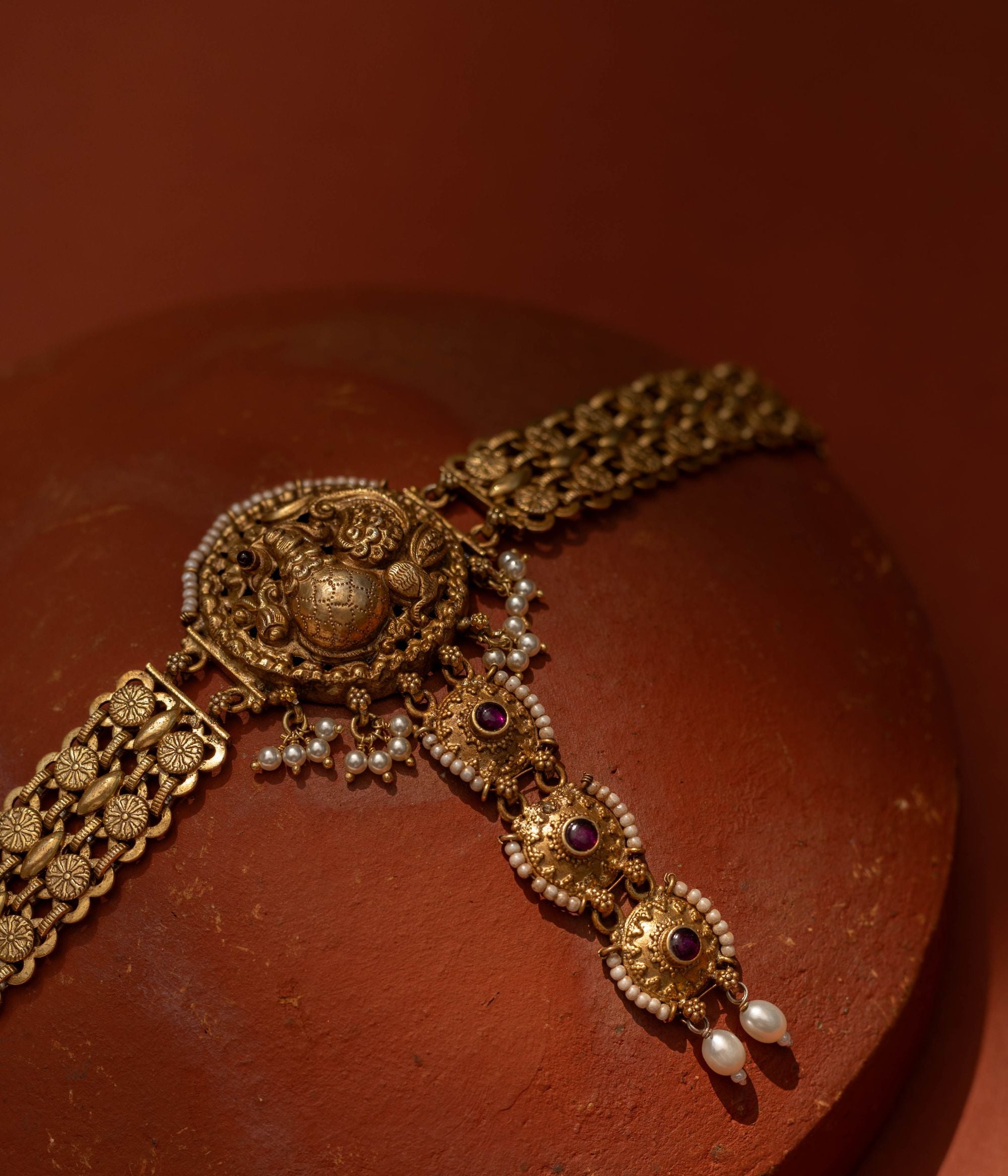 Festive red Spinel silver choker necklace for women.