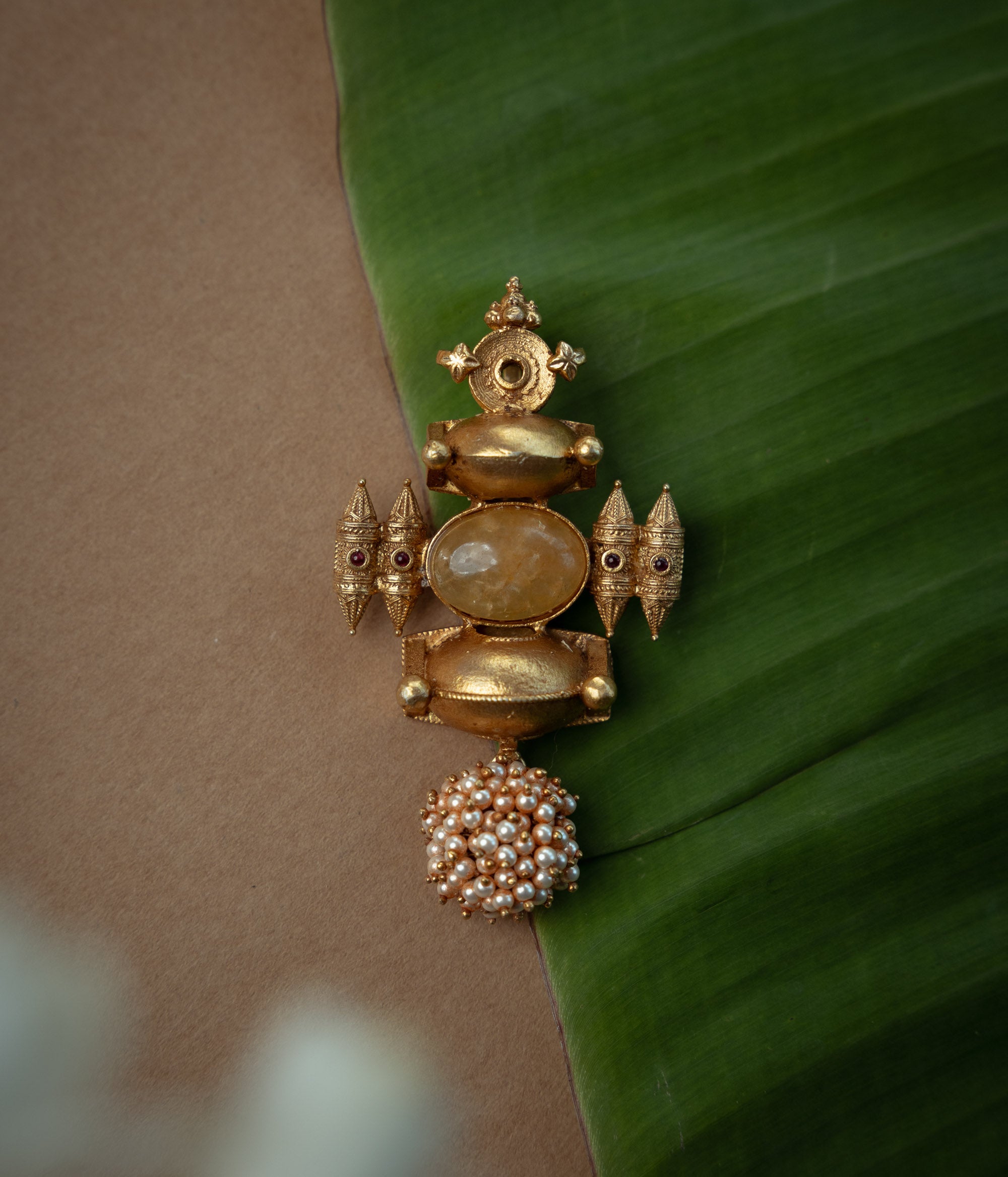 Trible Pendant with Red Spinal Stone and Preals, themed around Goddess.