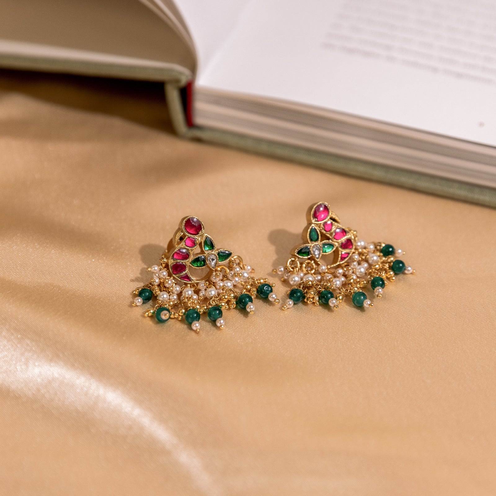 Thoga Red Kundan Peacock Earrings