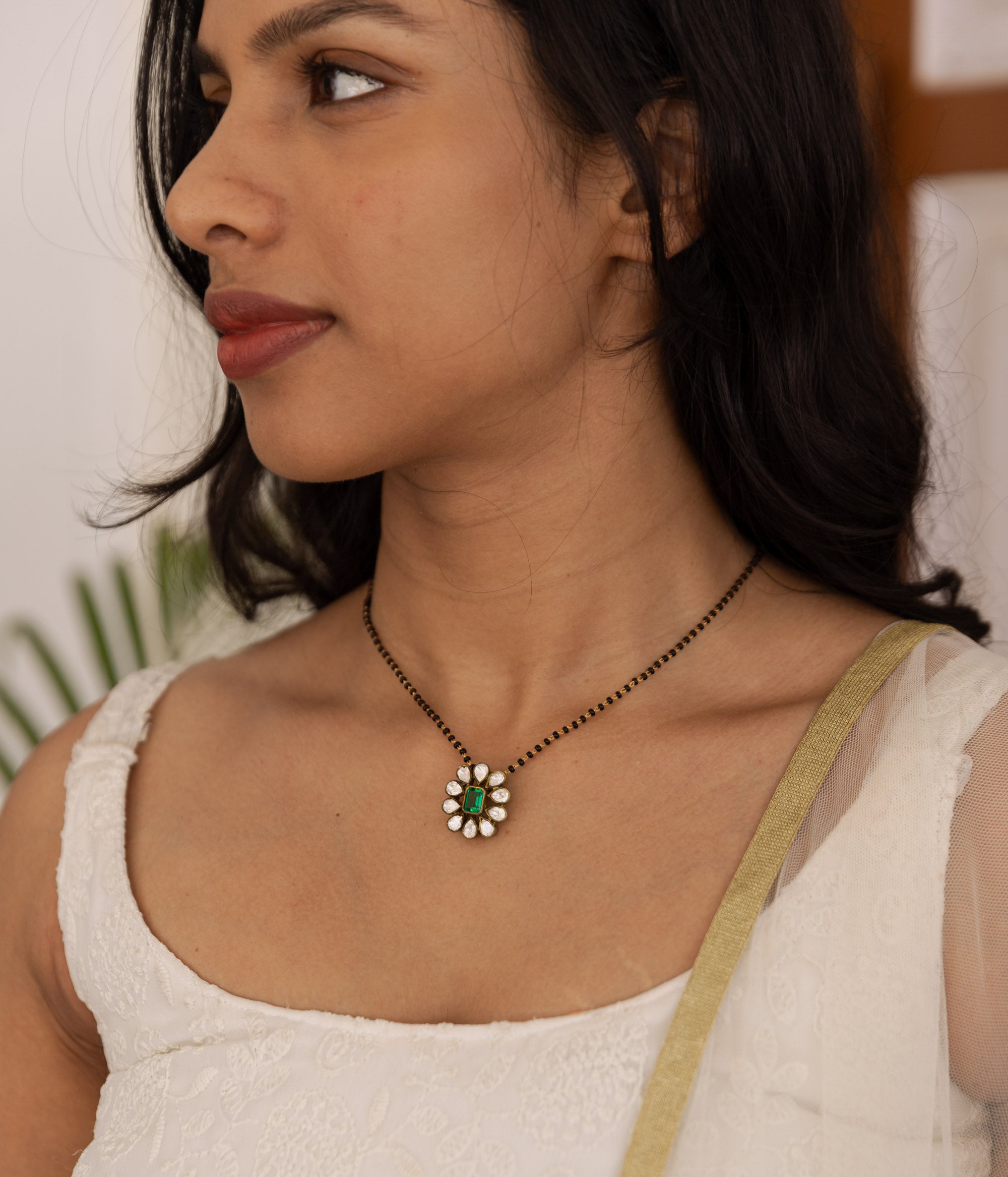 Udita Green Polki Mangalsutra