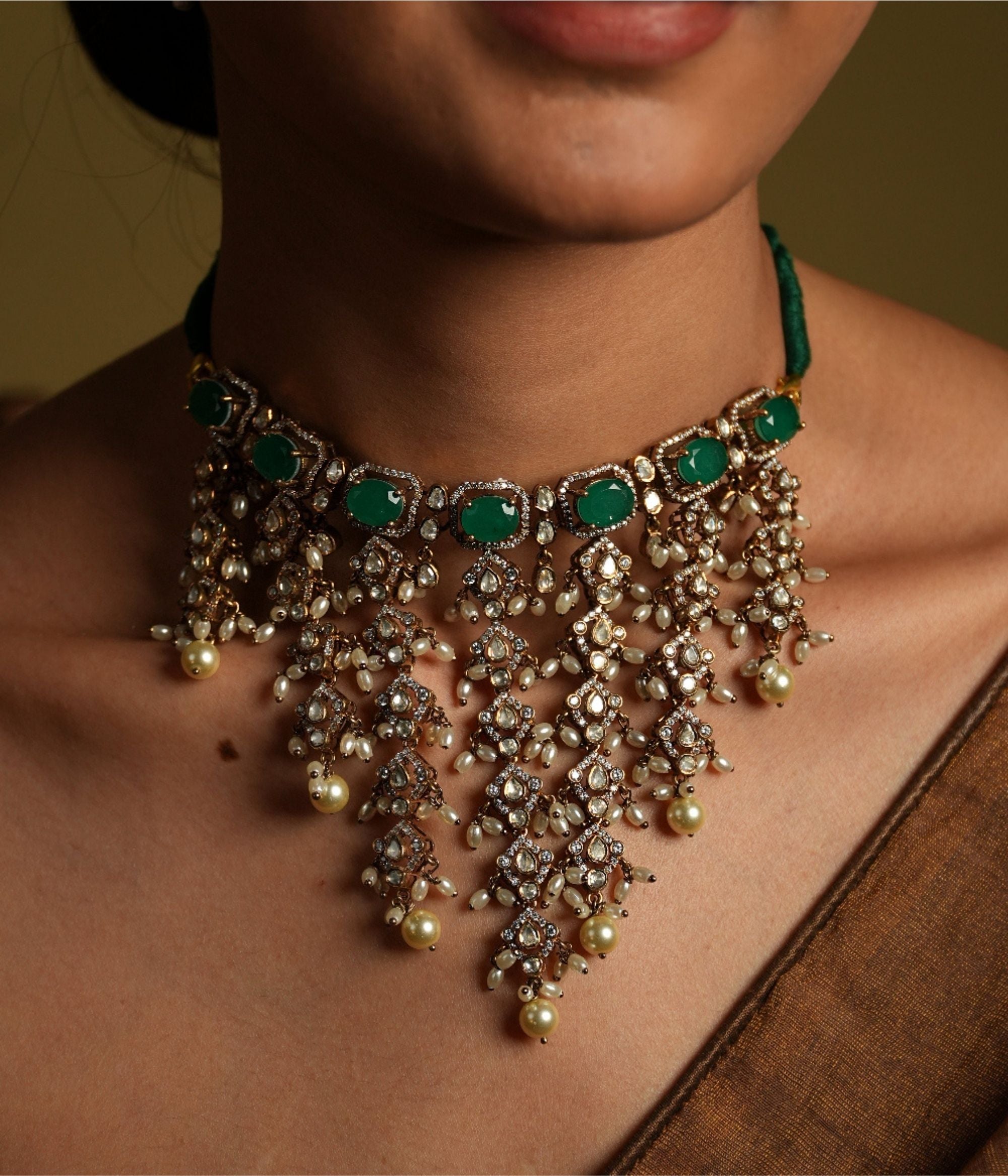 DivasMantra Edna Choker with Victorian finish and gemstone accents