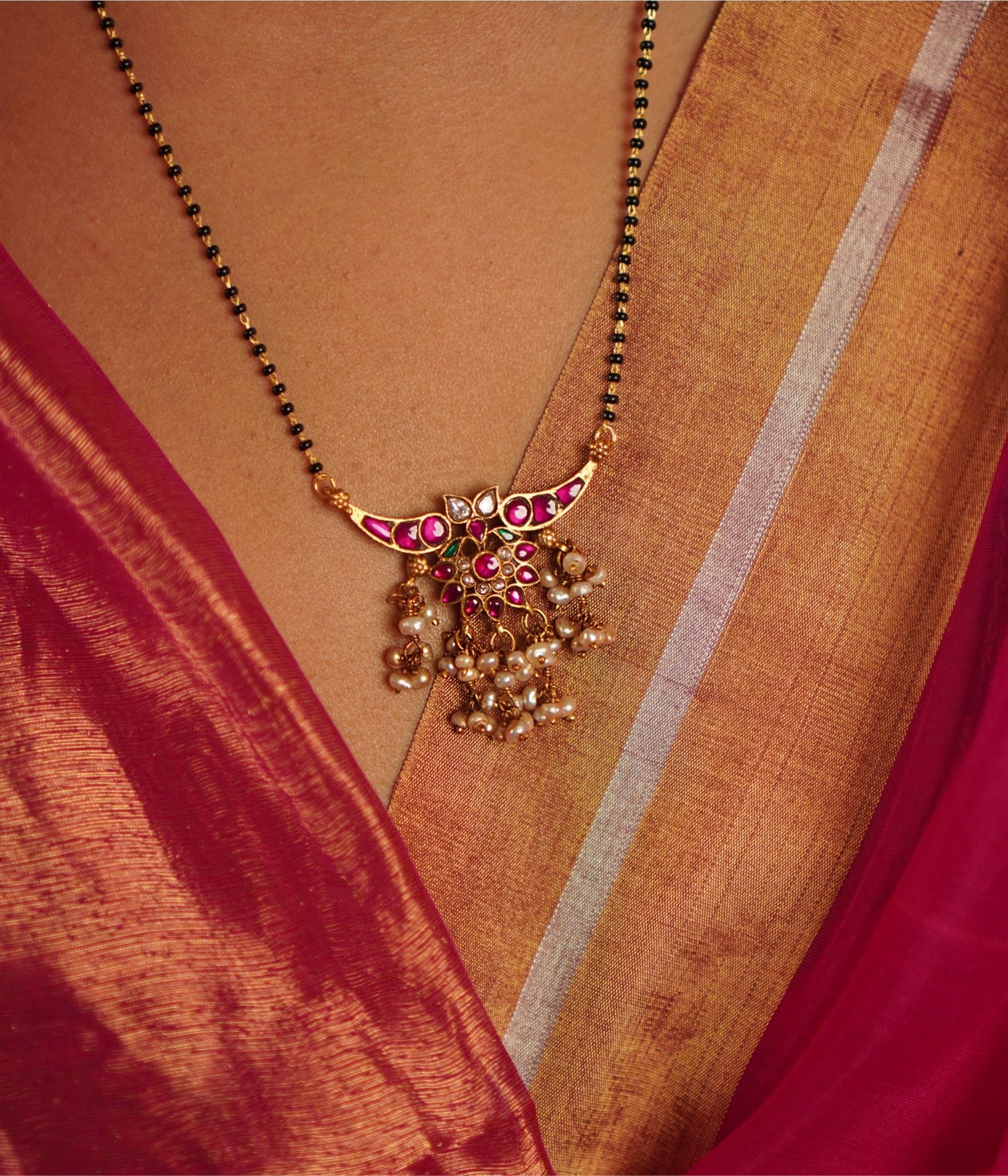 Chandrabali Mangalsutra in 92.5 Silver with Gold Plating