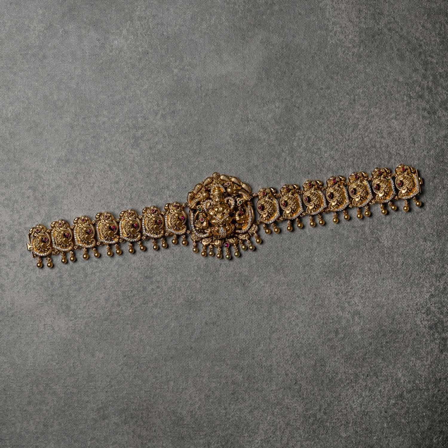 Aava Temple Hip Belt in 92.5 silver with red & green spinel stones and CZ – DivasMantra Chennai