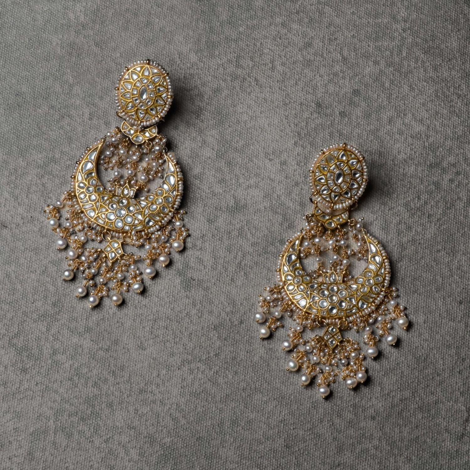 Soka Big Chandbali White Kundan Earrings