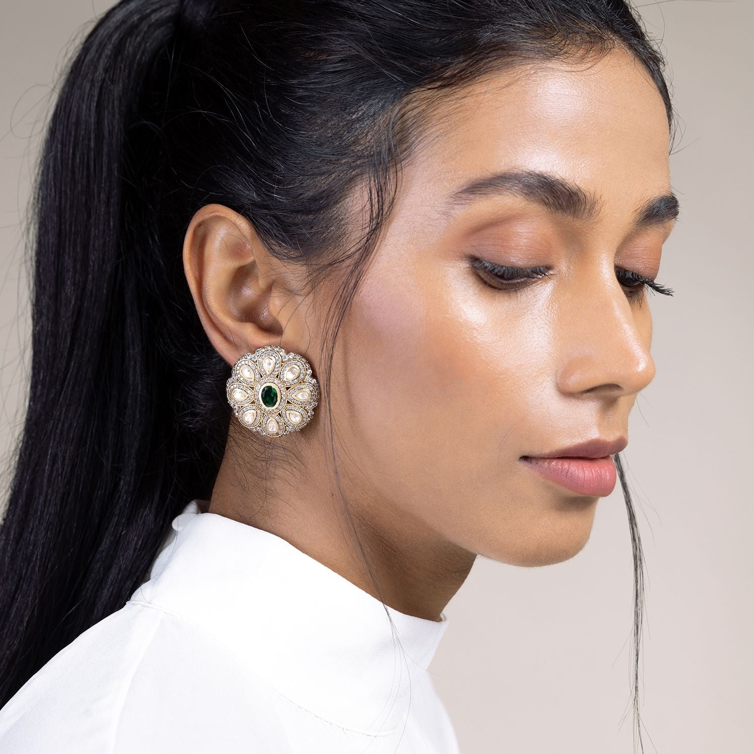 Kriya Round Moissonite Victorian Earrings