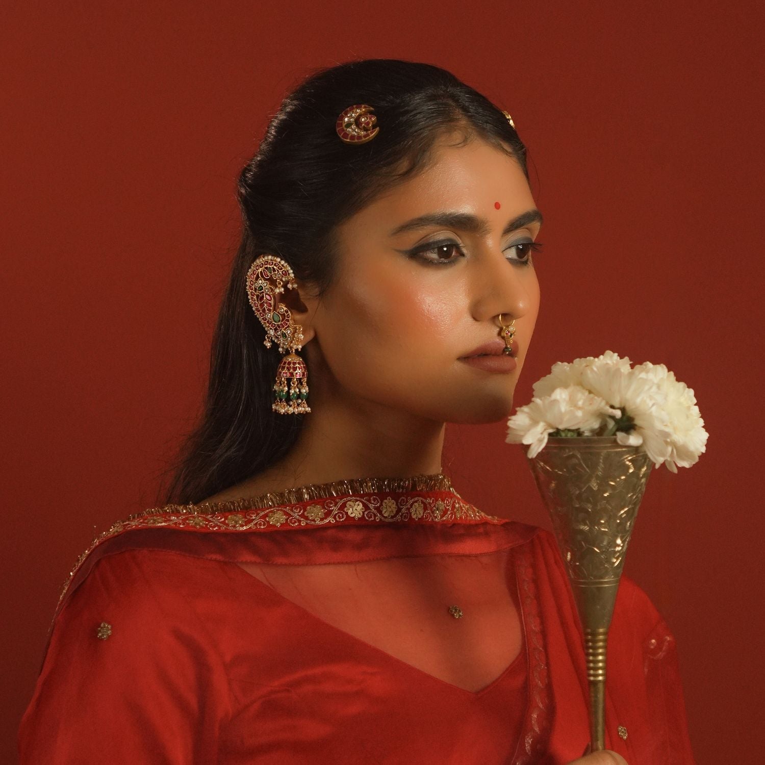 Mayurika paisley kundan earrings 92.5 silver temple jewellery