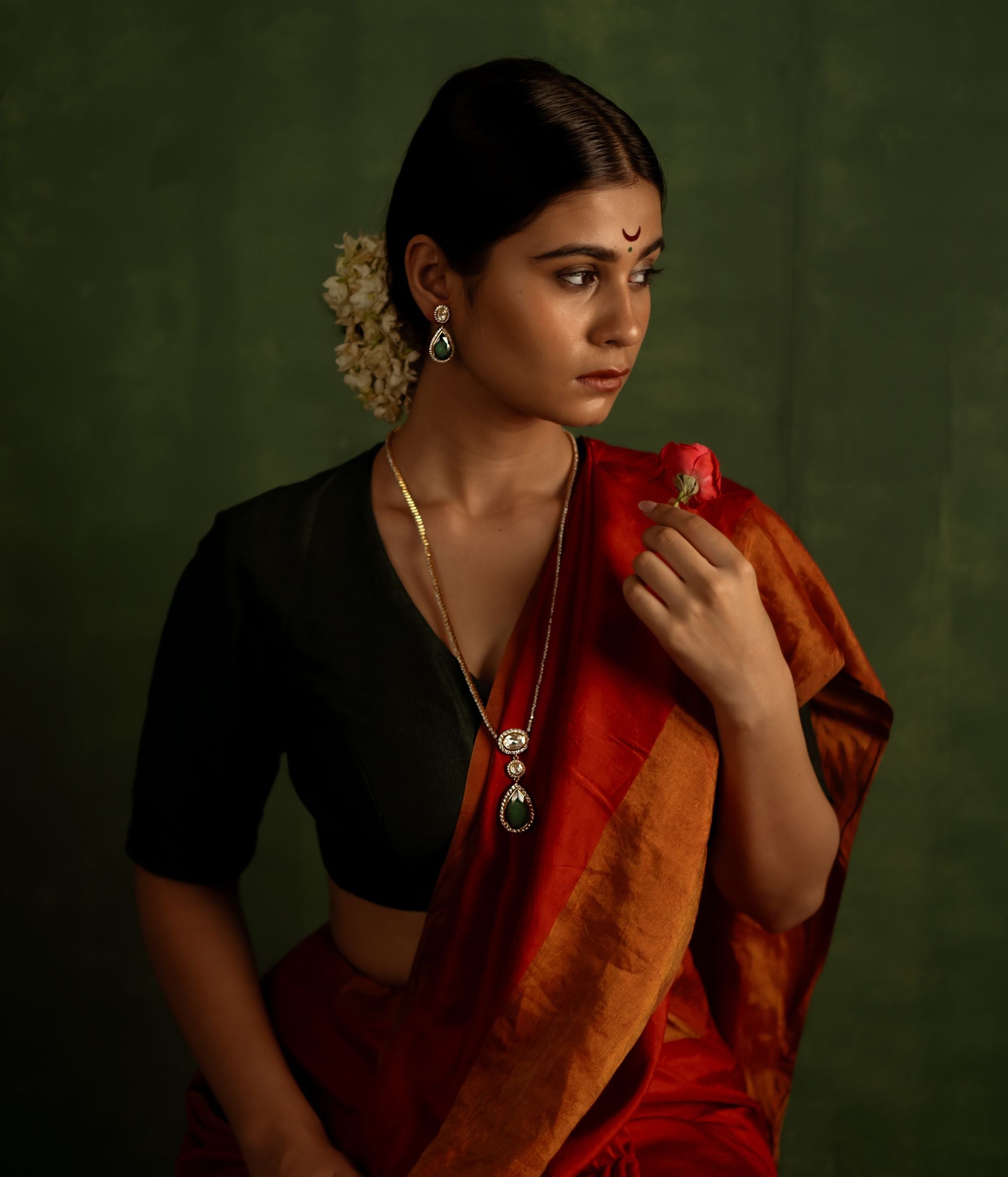 Kiara Moissonite Earrings in 92.5 Silver with Polki and Sapphire Stones