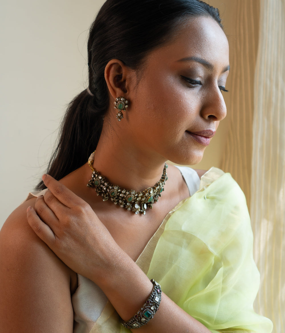 Elegant Jaypur Kada with Victorian detailing in 92.5 Sterling Silver