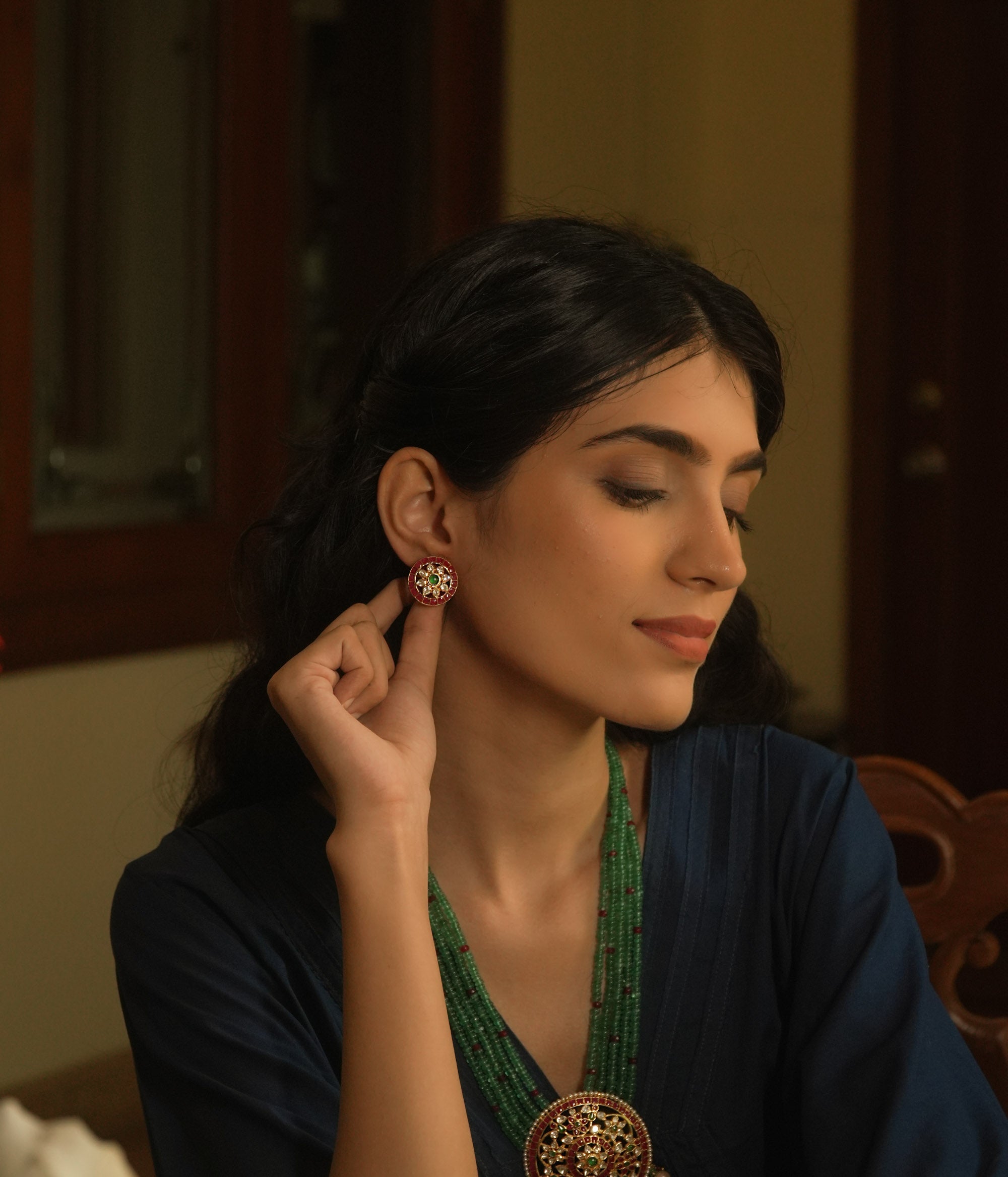 Red green Polki earrings gold plated silver Chennai