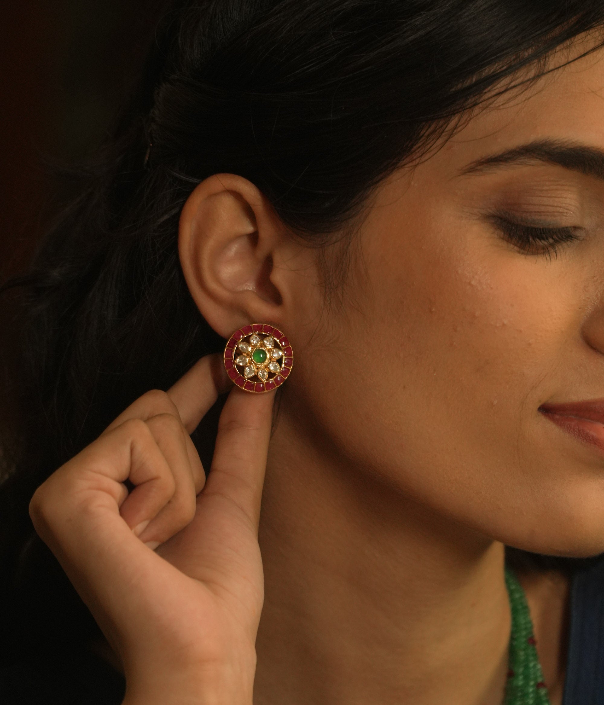 Bridal silver Polki stud earrings for women Chennai