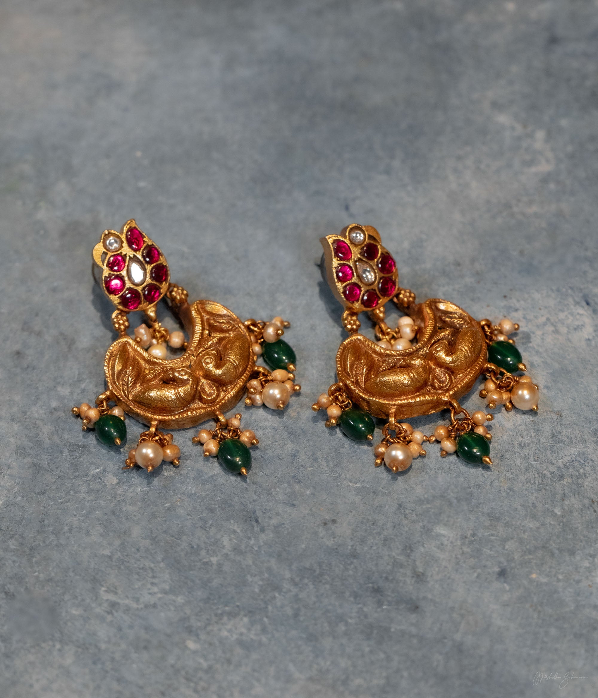 Traditional silver temple earrings for festive and wedding wear