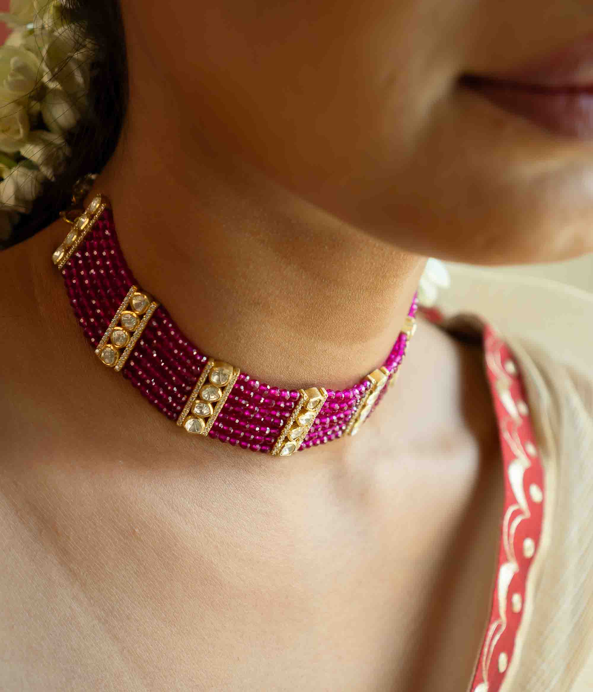 92.5 Sterling Silver Varali Moissonite Polki Choker Gold Plated