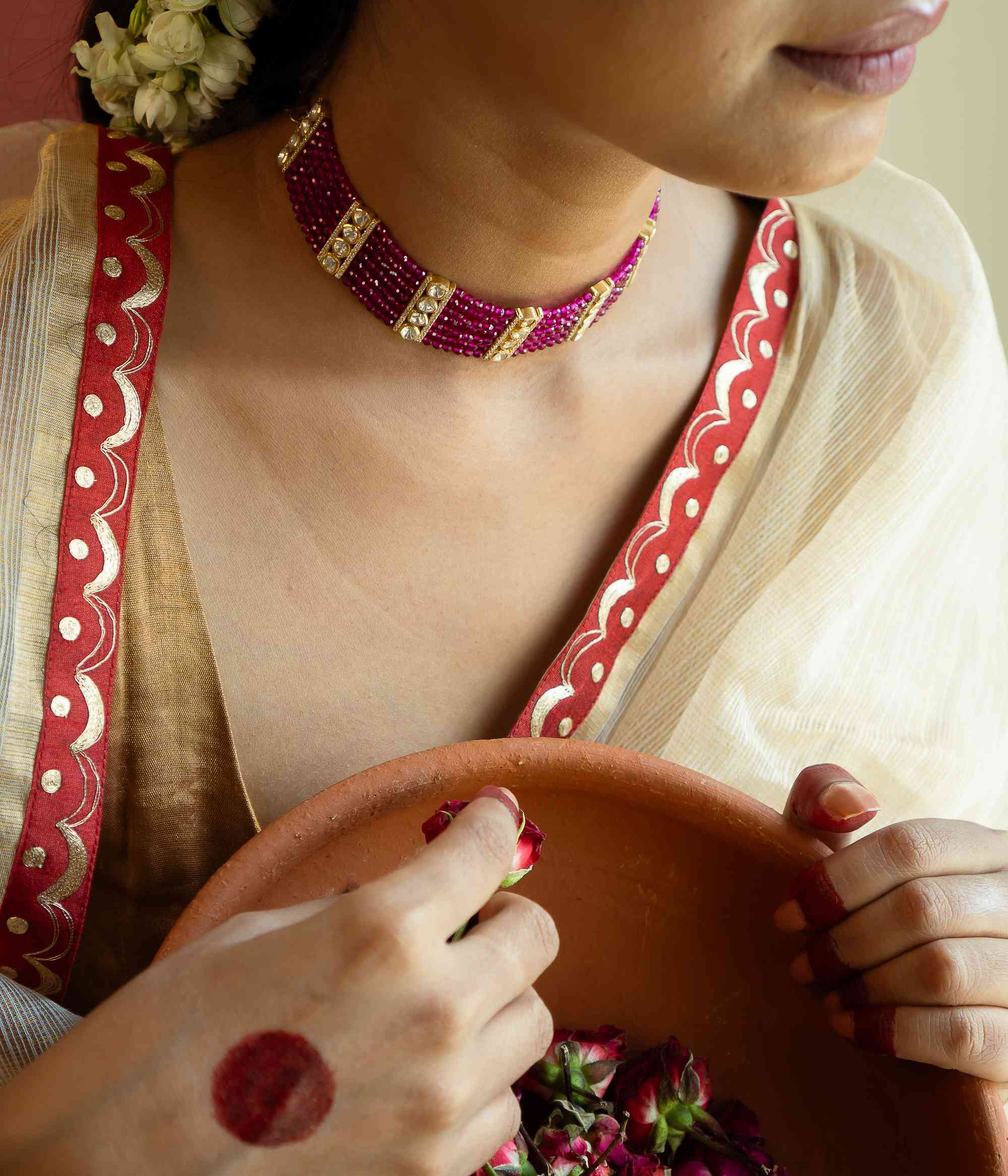 Designer handmade silver gold plated Polki necklace in Chennai Varali