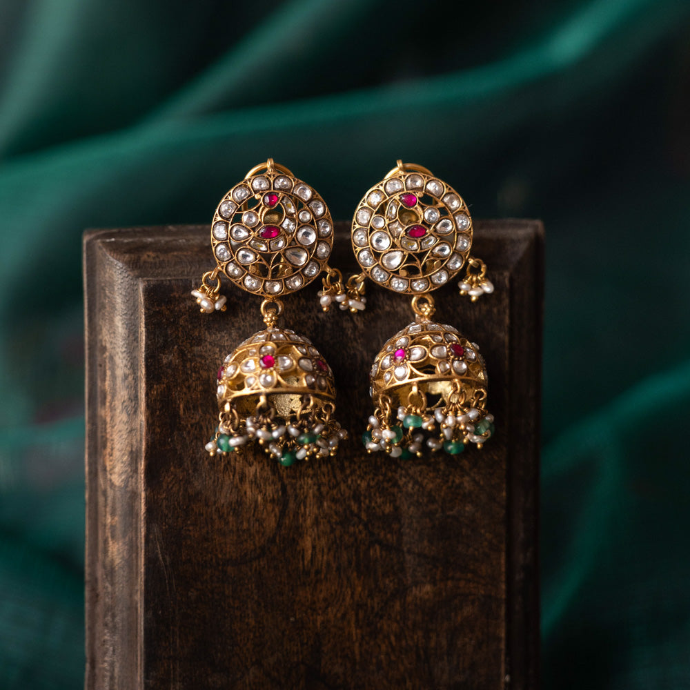 Vasira temple jhumka earrings in 92.5 silver – DivasMantra Chennai