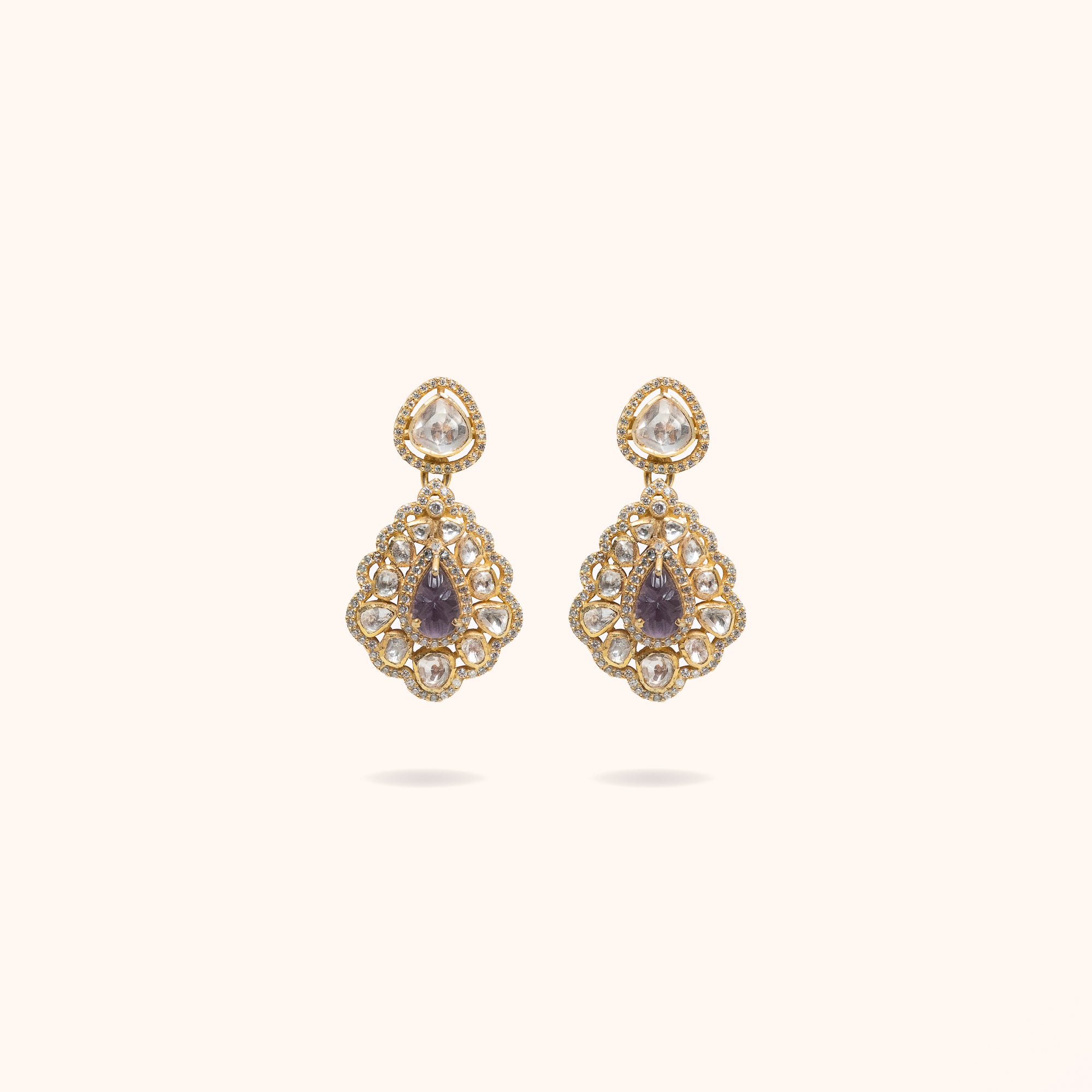 92.5 Sterling Silver Velka Tanzanite Polki Earrings Gold Plated