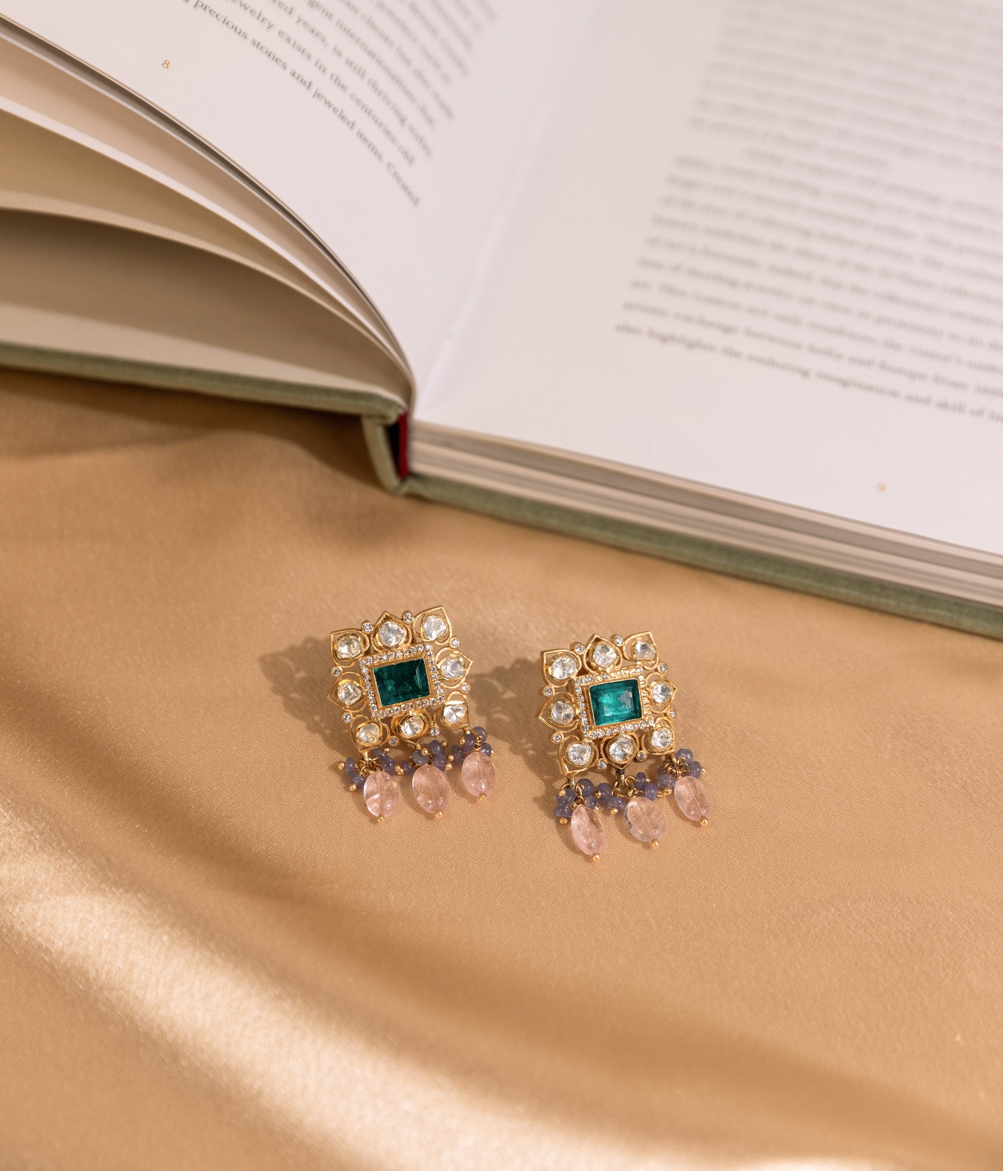 Vibha Exquisite Polki Green Gemstone Studs