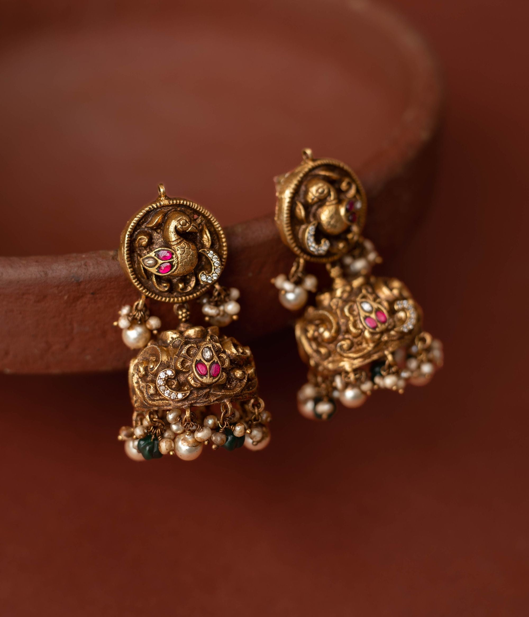 Handcrafted silver temple earrings for women – Mathuram Collection