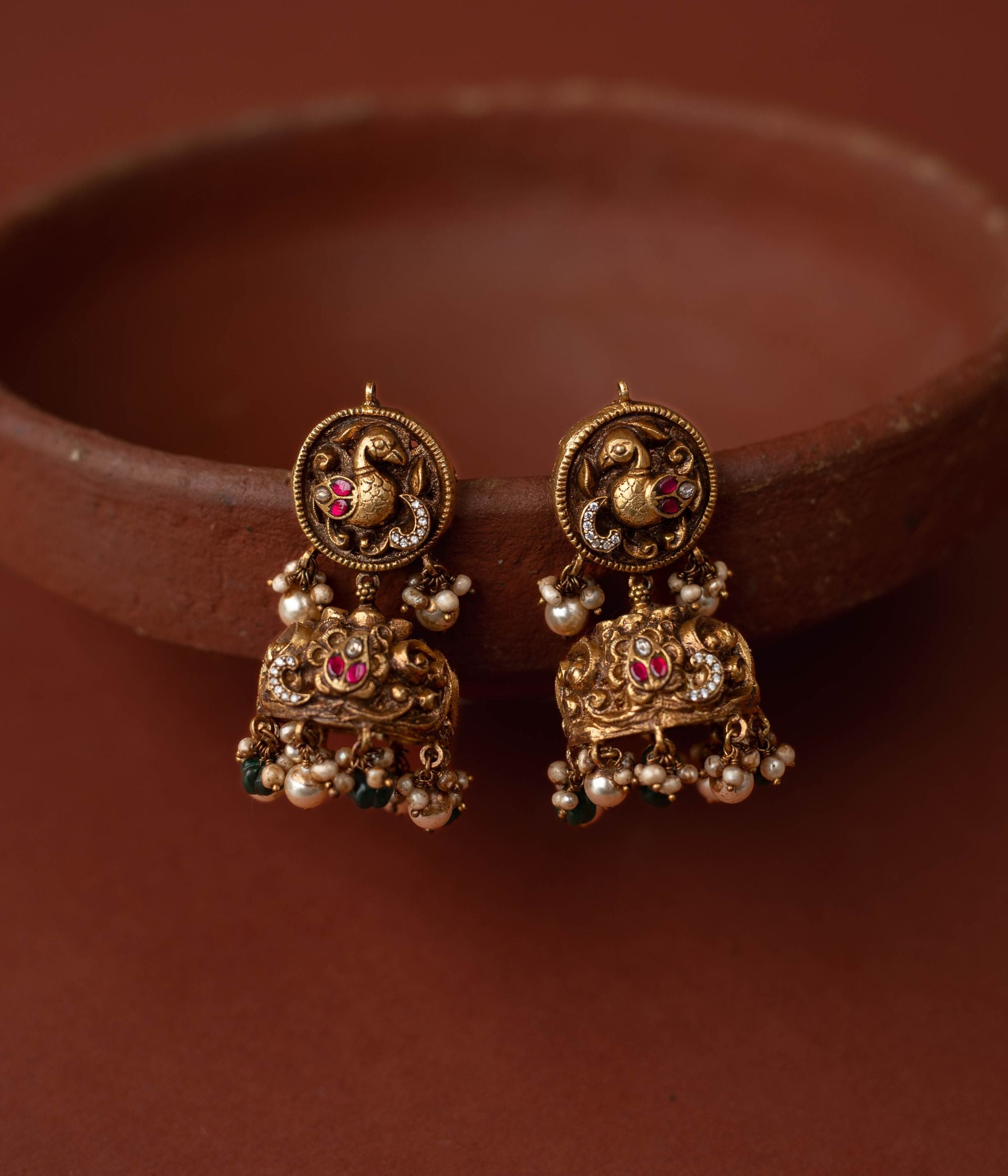 Bridal jhumka earrings with screw type fastening from Chennai