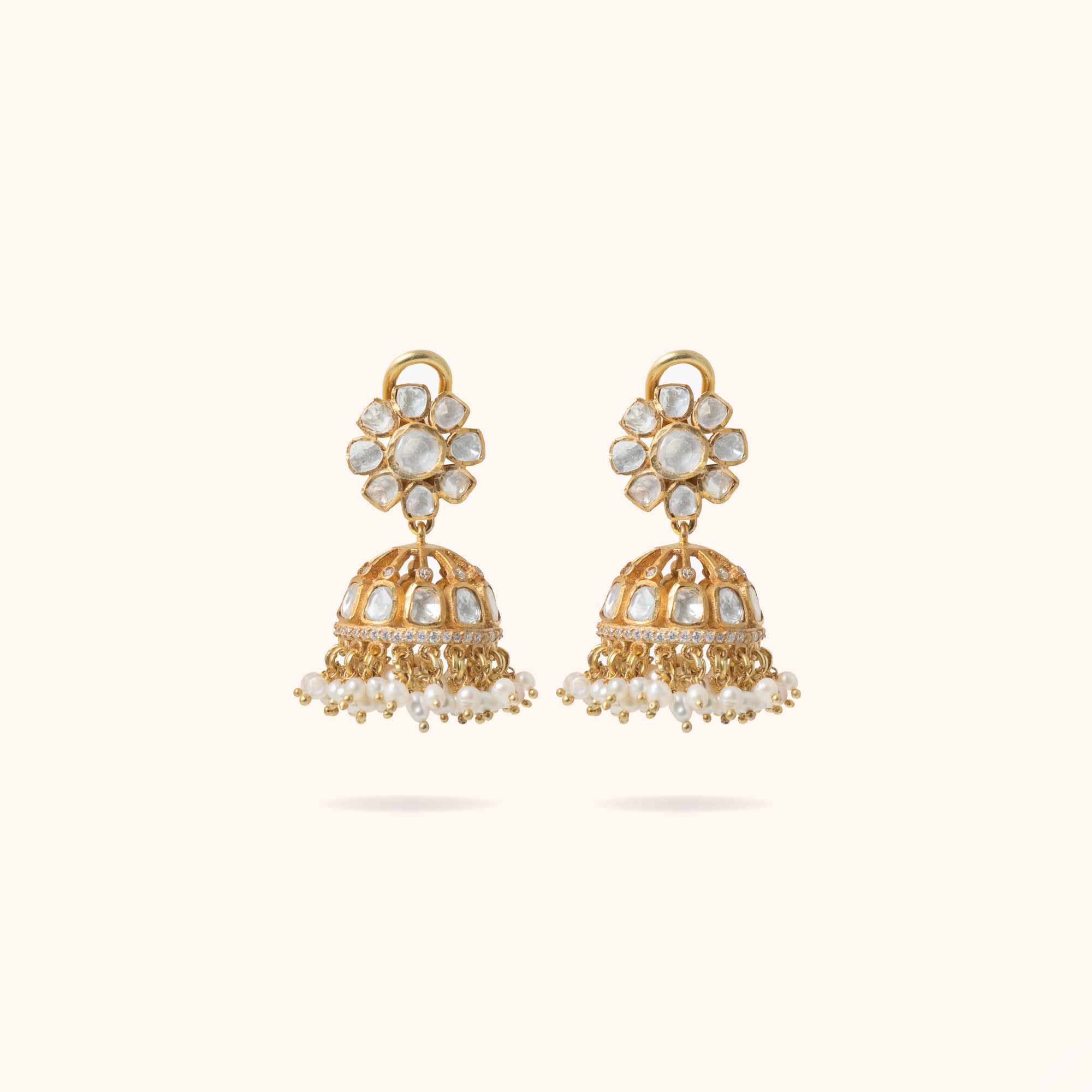92.5 Sterling Silver Viste Small Moissonite Traditional Jhumka Gold Plated