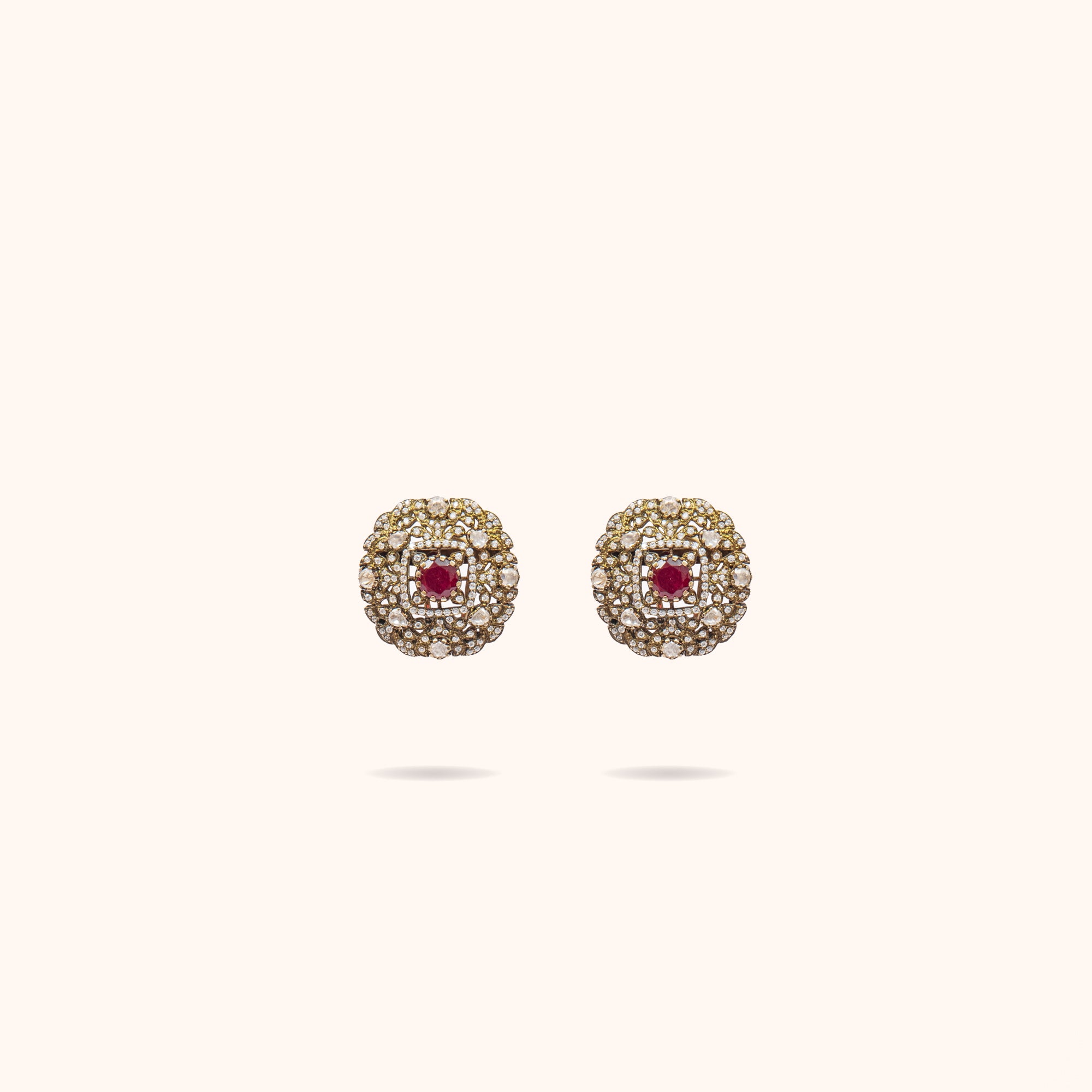 92.5 Sterling Silver Vridi Classic Moissanite Victorian Studs Gold Plated