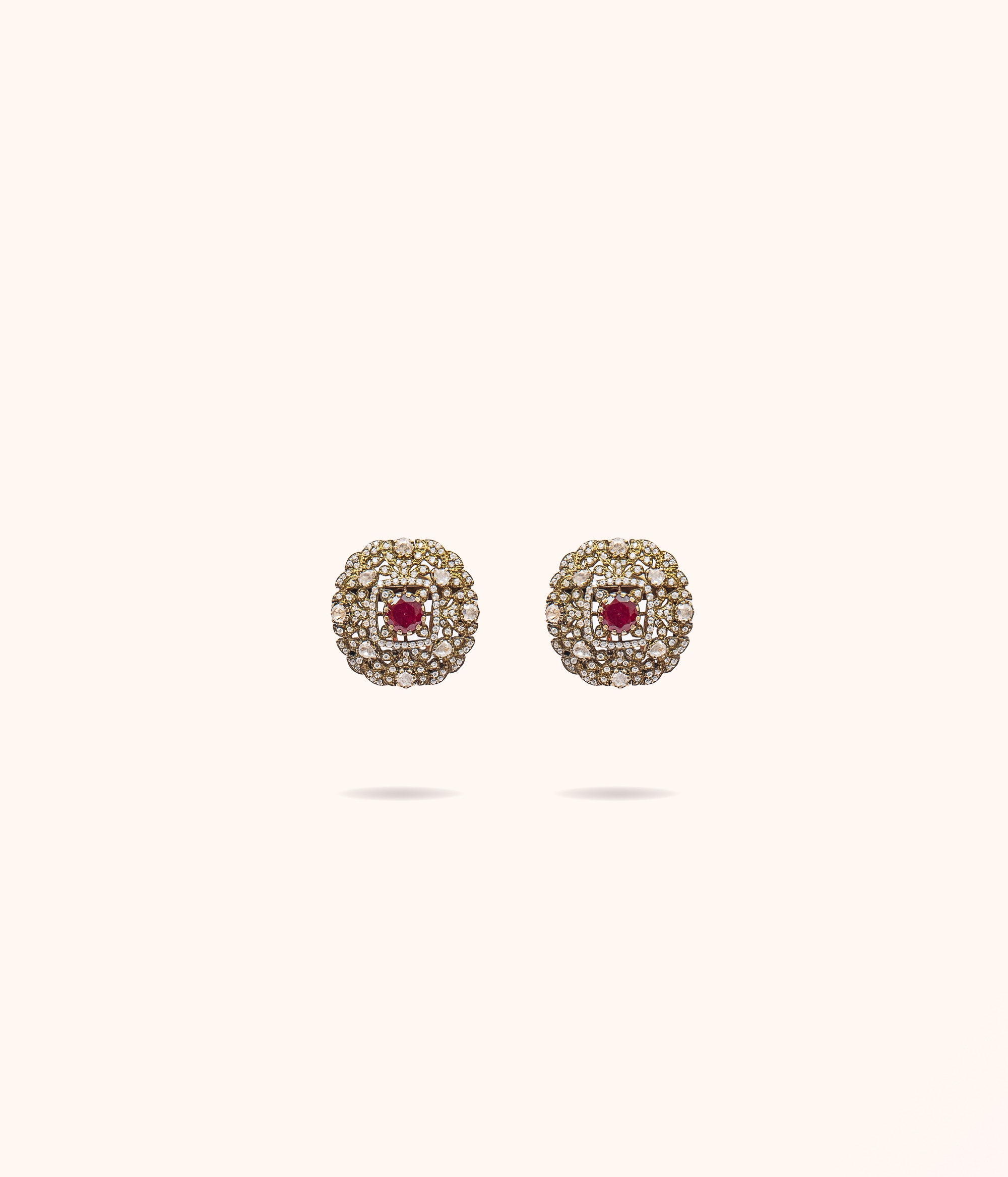 Elegant Victorian stud earrings in 92.5 sterling silver handcrafted in Chennai
