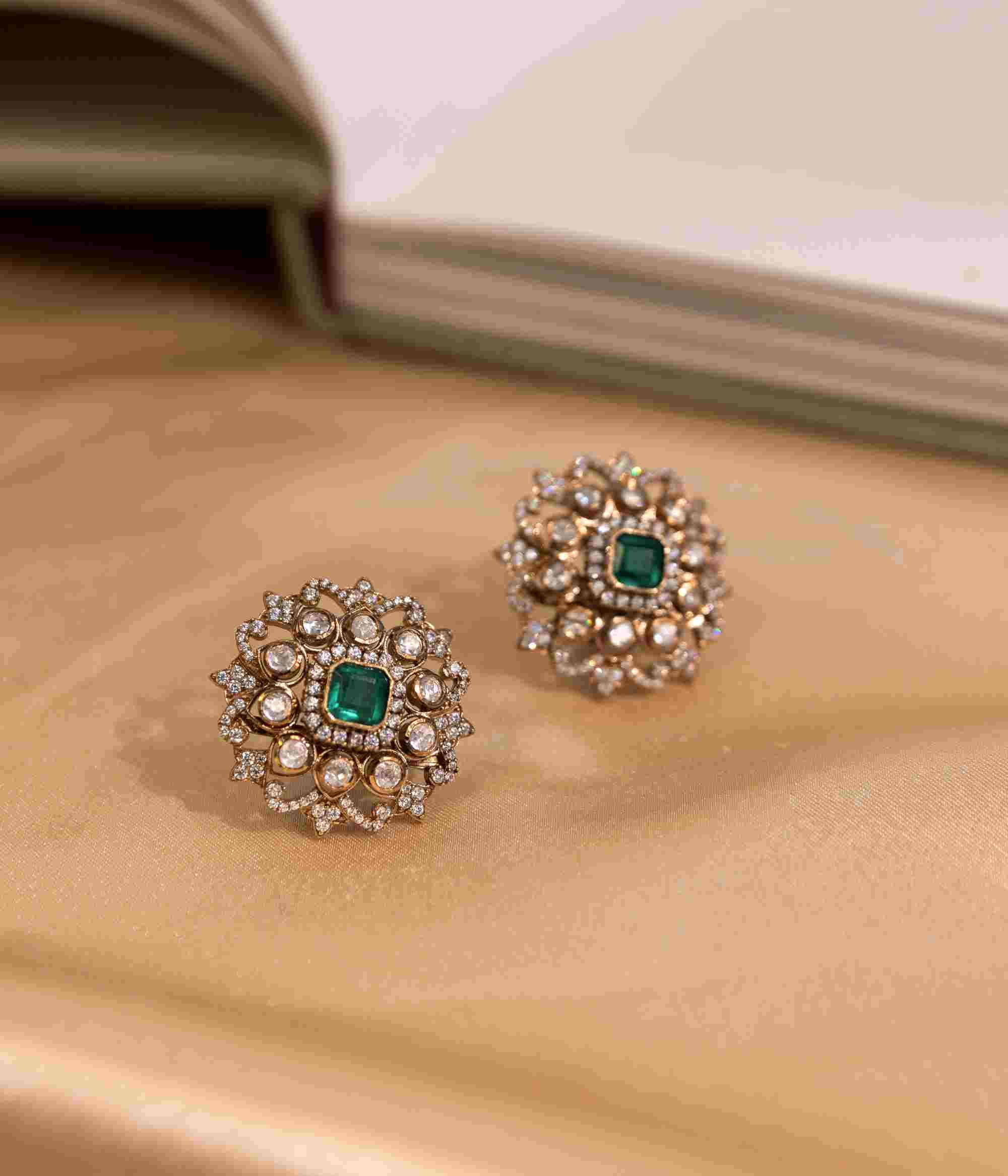 92.5 Sterling Silver Yuvika Victorian Earring Gold Plated