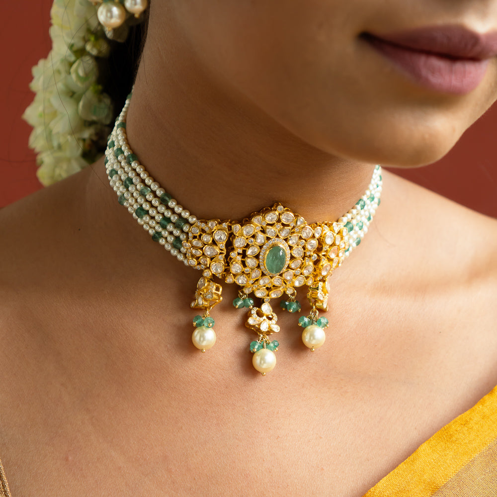 92.5 Sterling Silver Zeenat Necklace Gold Plated