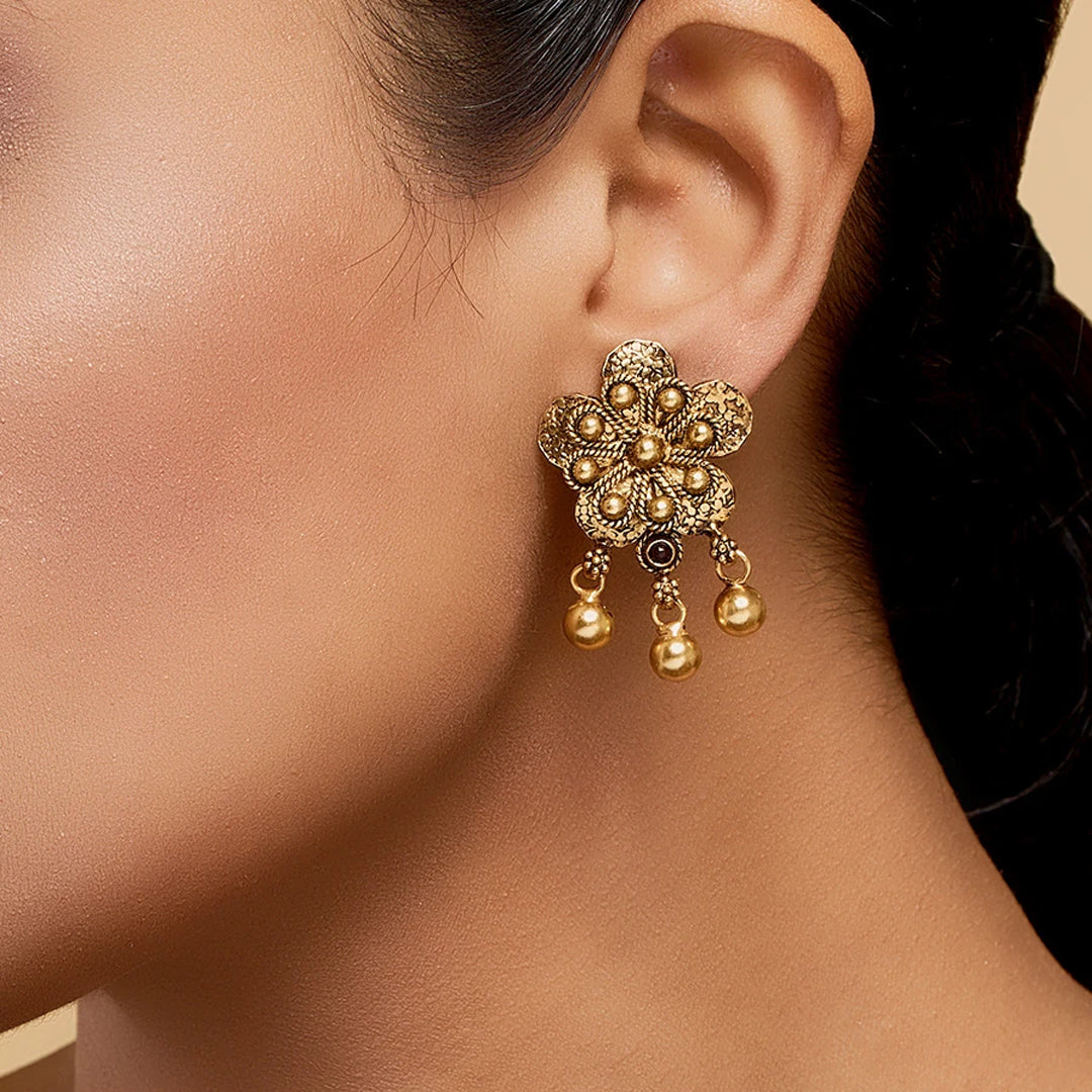 92.5 Sterling Silver Star Flower Earrings Gold Plated