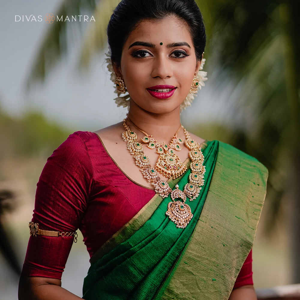 Abhrana red green stone silver necklace Chennai