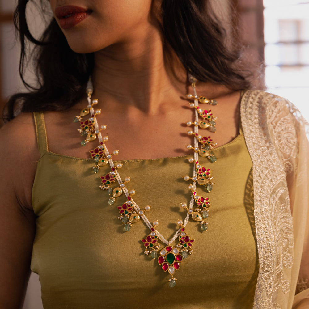 92.5 Sterling Silver Arta Minimal Kundan Necklace Gold Plated