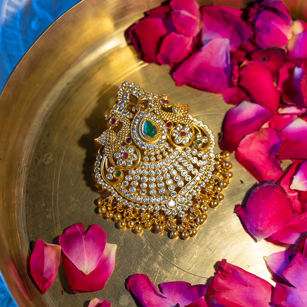 Calyra Pendant in 92.5 Silver with Green Red and CZ Stones