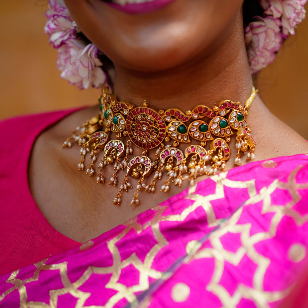 92.5 Sterling Silver Chandra Kundan Choker Gold Plated
