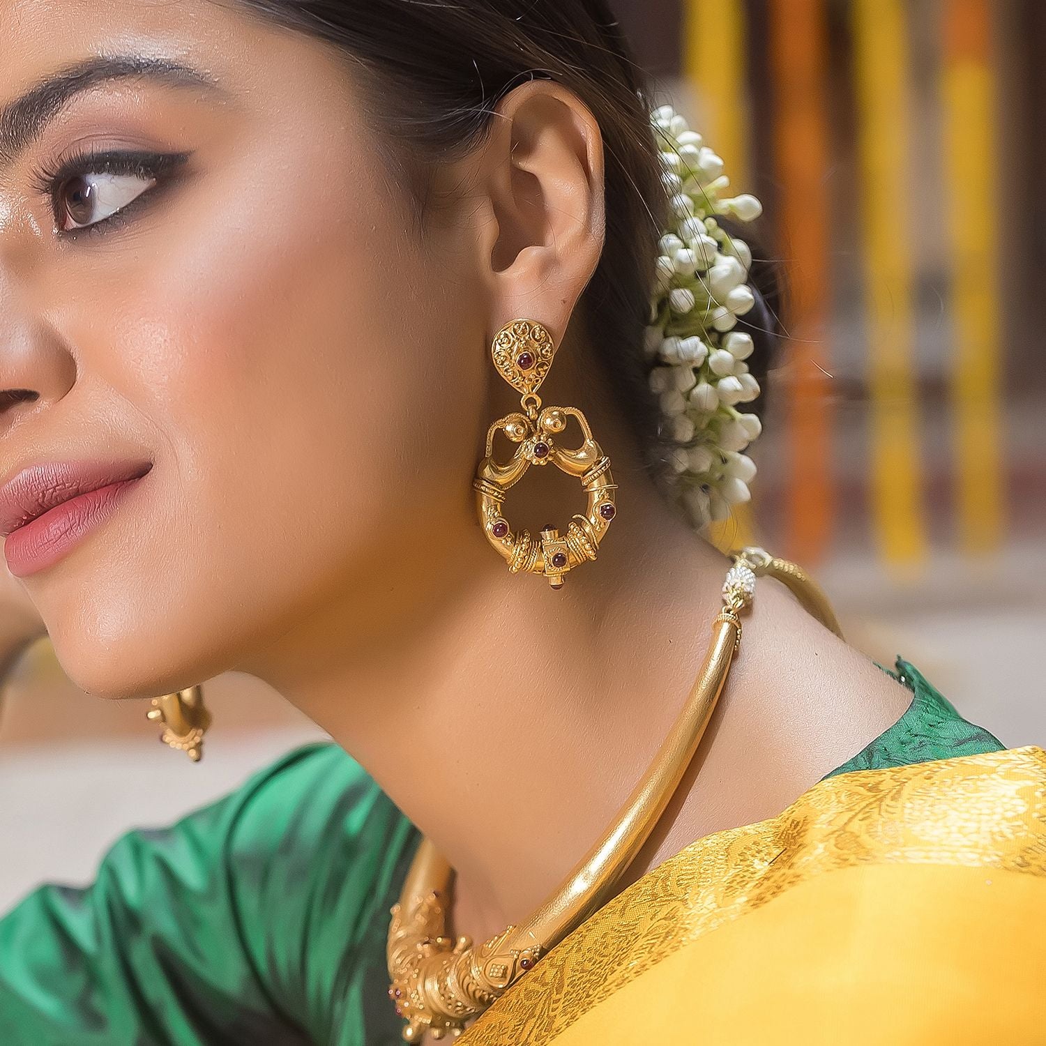 92.5 Sterling Silver Ebam Temple Earring Gold Plated