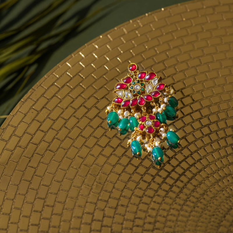 Eonni Kundan Pendant in 92.5 Silver with Red and White Stones