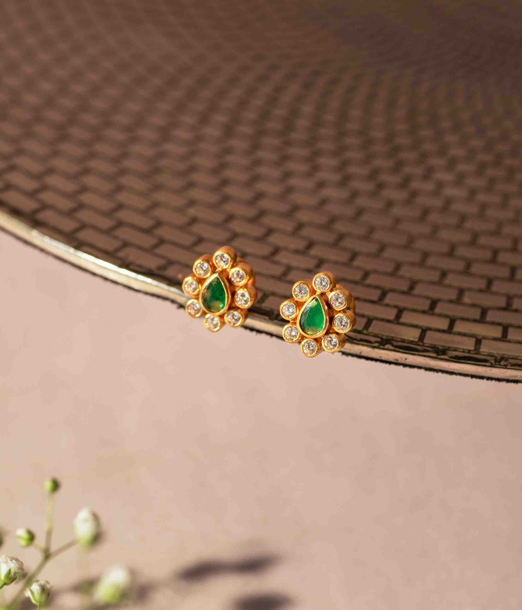 Jivika Earrings in 92.5 Silver with Green Cut Stones